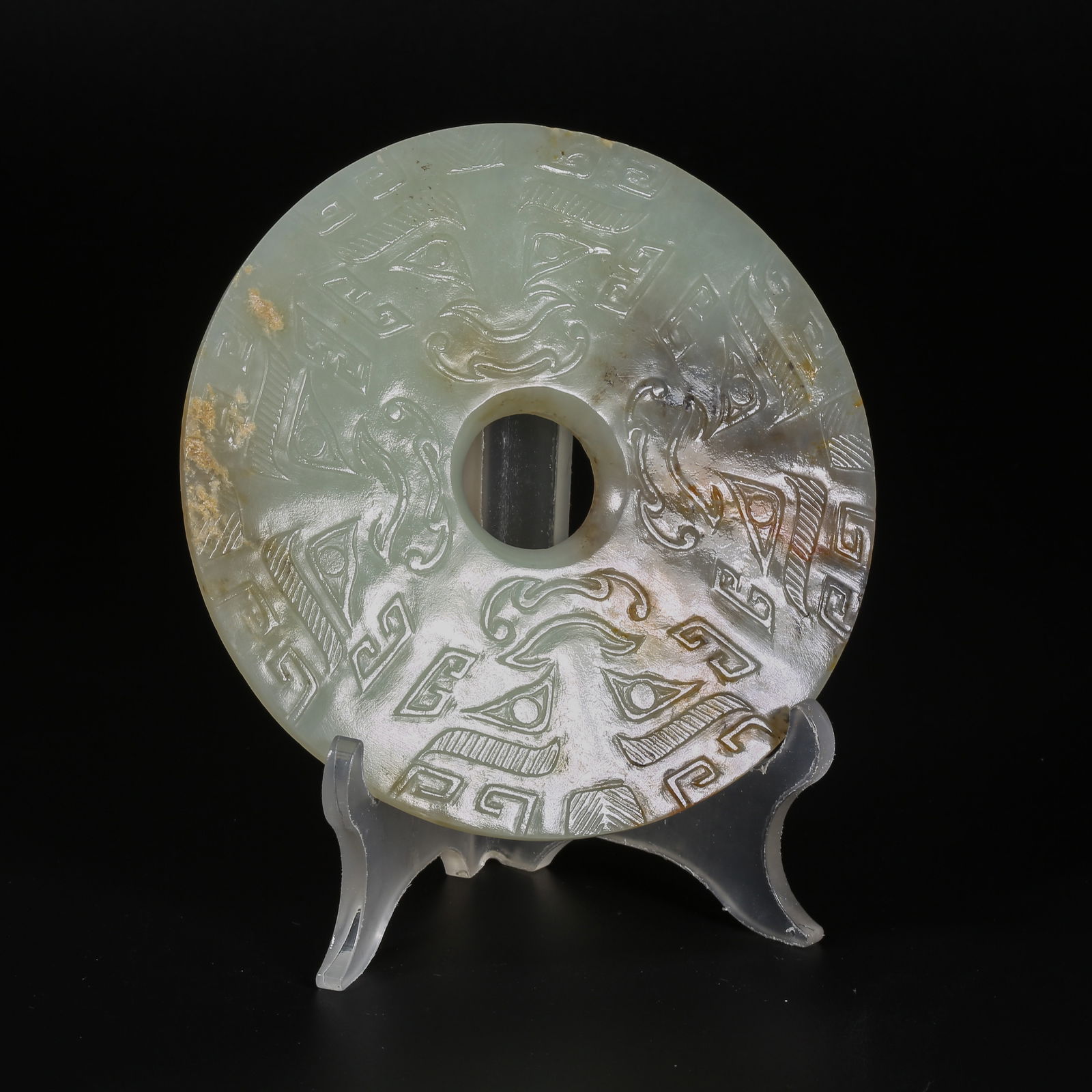 A ARCHAIC JADE BI DISC WITH DEITY MASK (1 of 9)