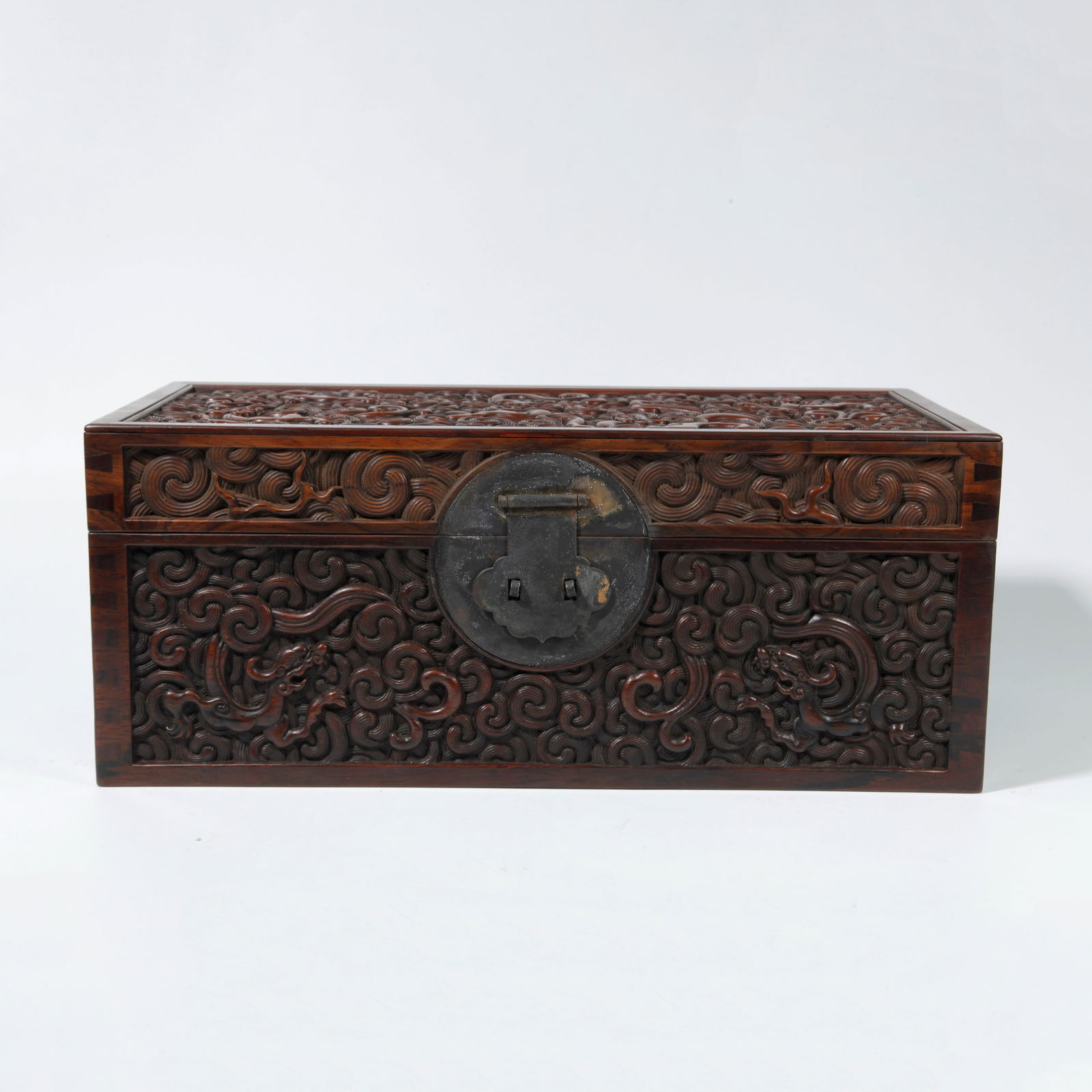 A ZITAN WOOD BOX WITH CLOUD AND DRAGON CARVING (1 of 9)