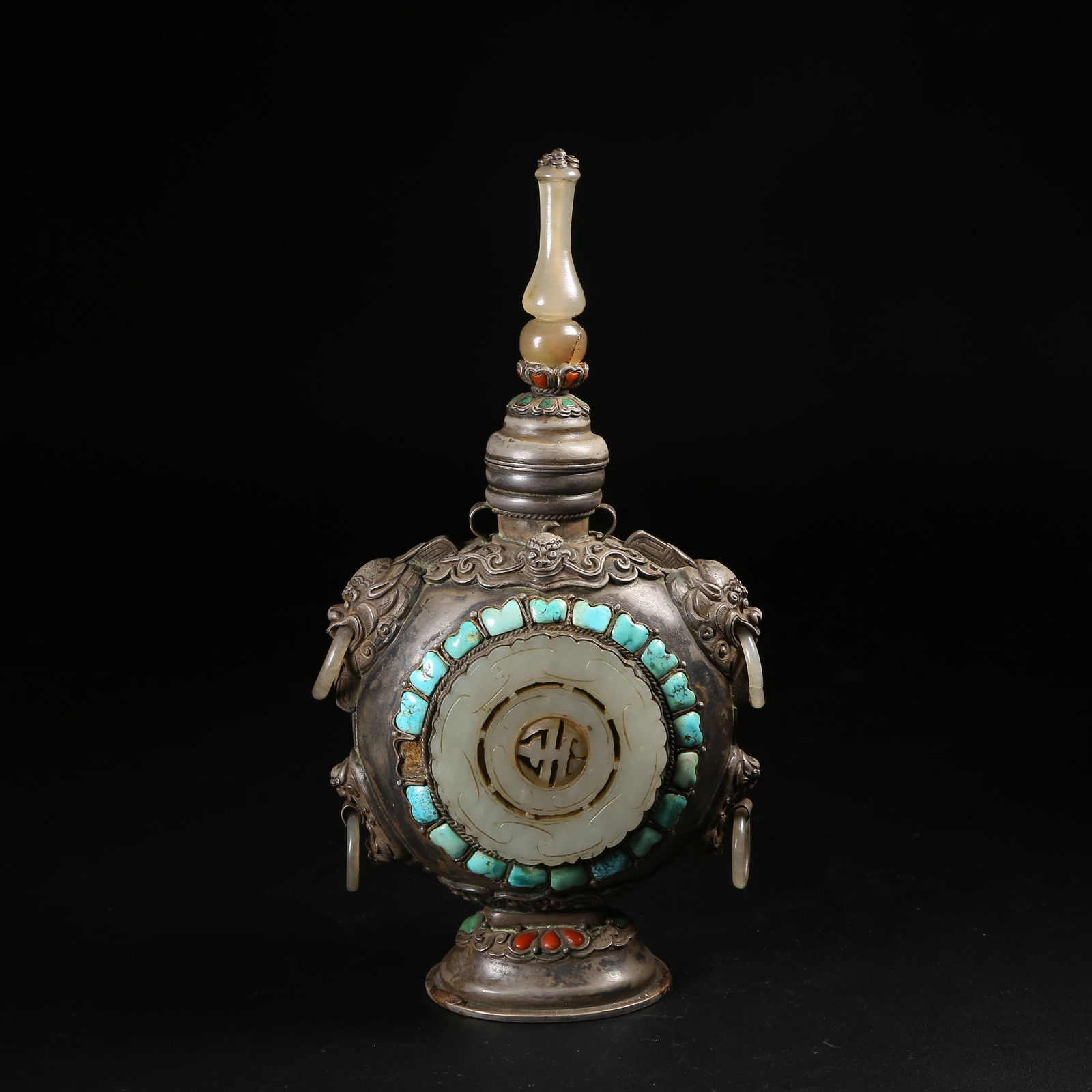 A SILVER EWER INLAID WITH GEMS AND HETIAN JADE (1 of 9)