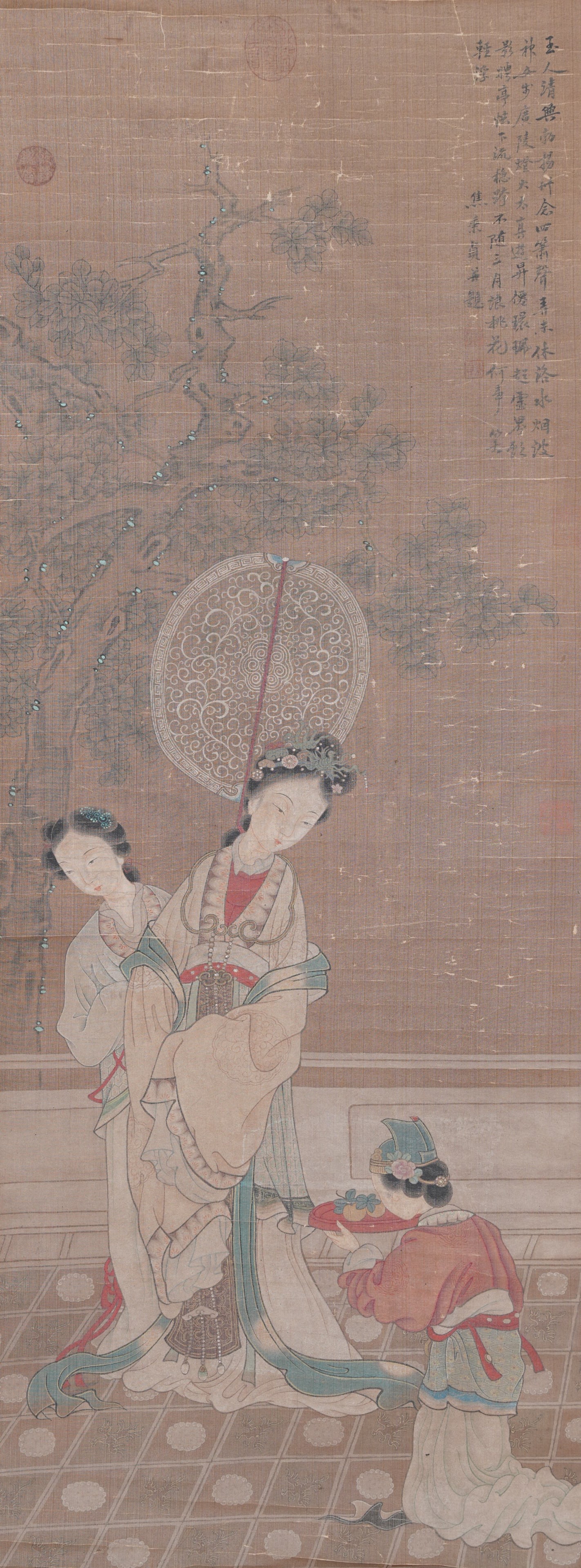 A COURT LADIES PAINTING ON SILK BY JIAO BINGZHEN.焦秉貞: Court Ladies Painting on Silk by Jiao Bingzhen.焦秉貞
