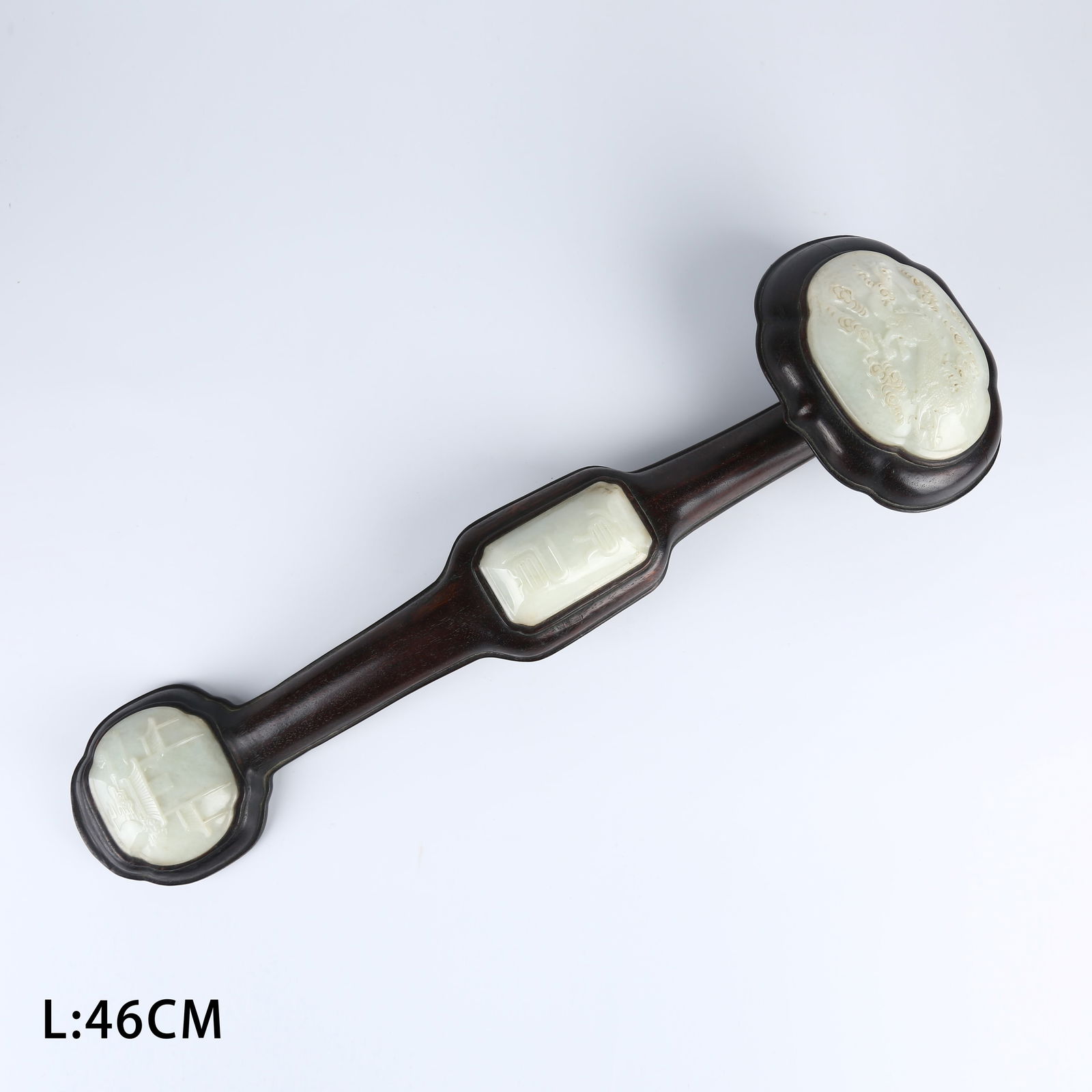 A ZITAN WOOD INLAID HETIAN JADE CLOUD AND DRAGON PATTERN RUYI (1 of 12)