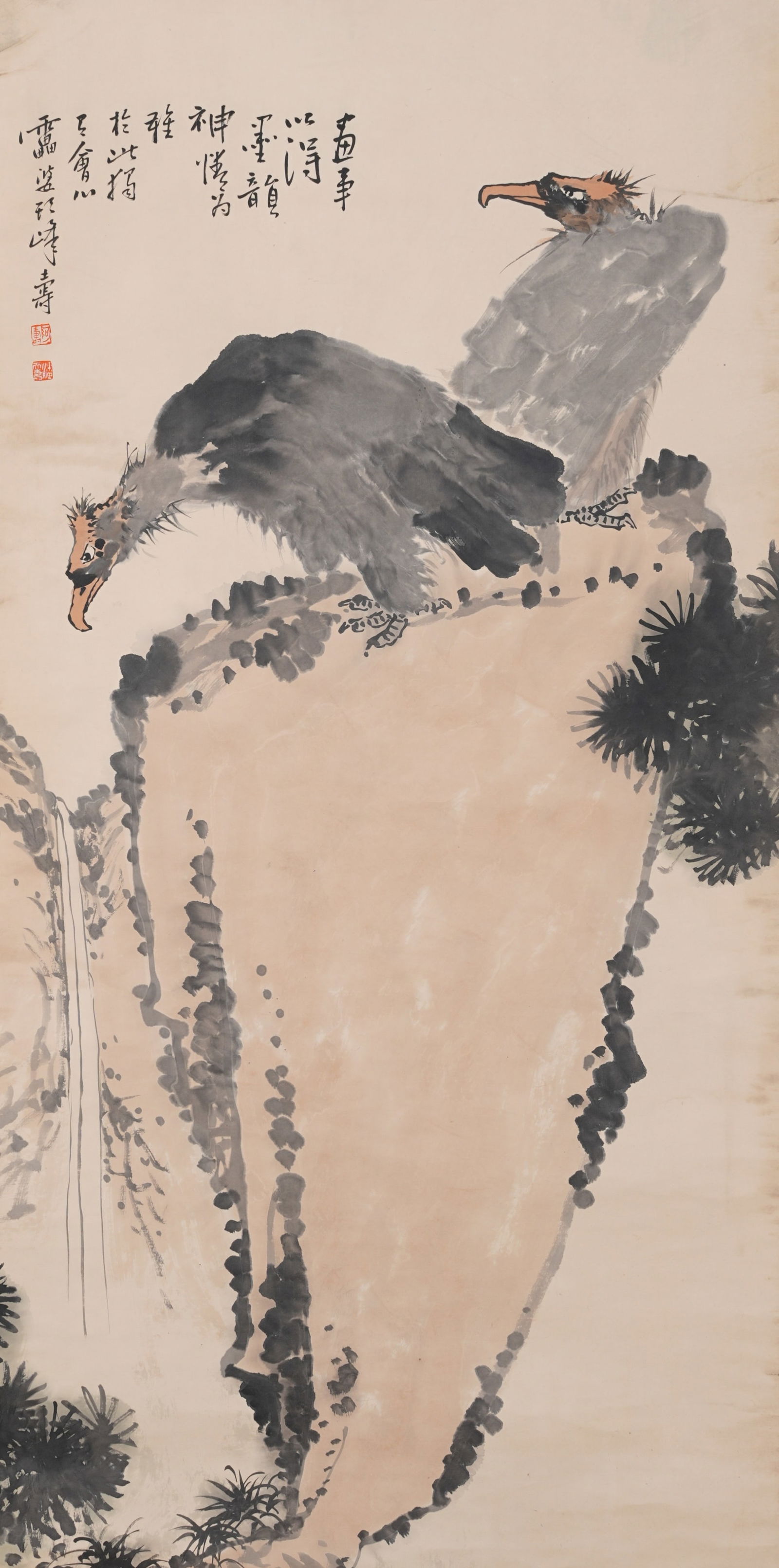 A STONE CARVING PAINTING ON PAPER BY PAN TIANSHOU.潘天壽: Stone Carving Painting on Paper by Pan Tianshou.潘天壽