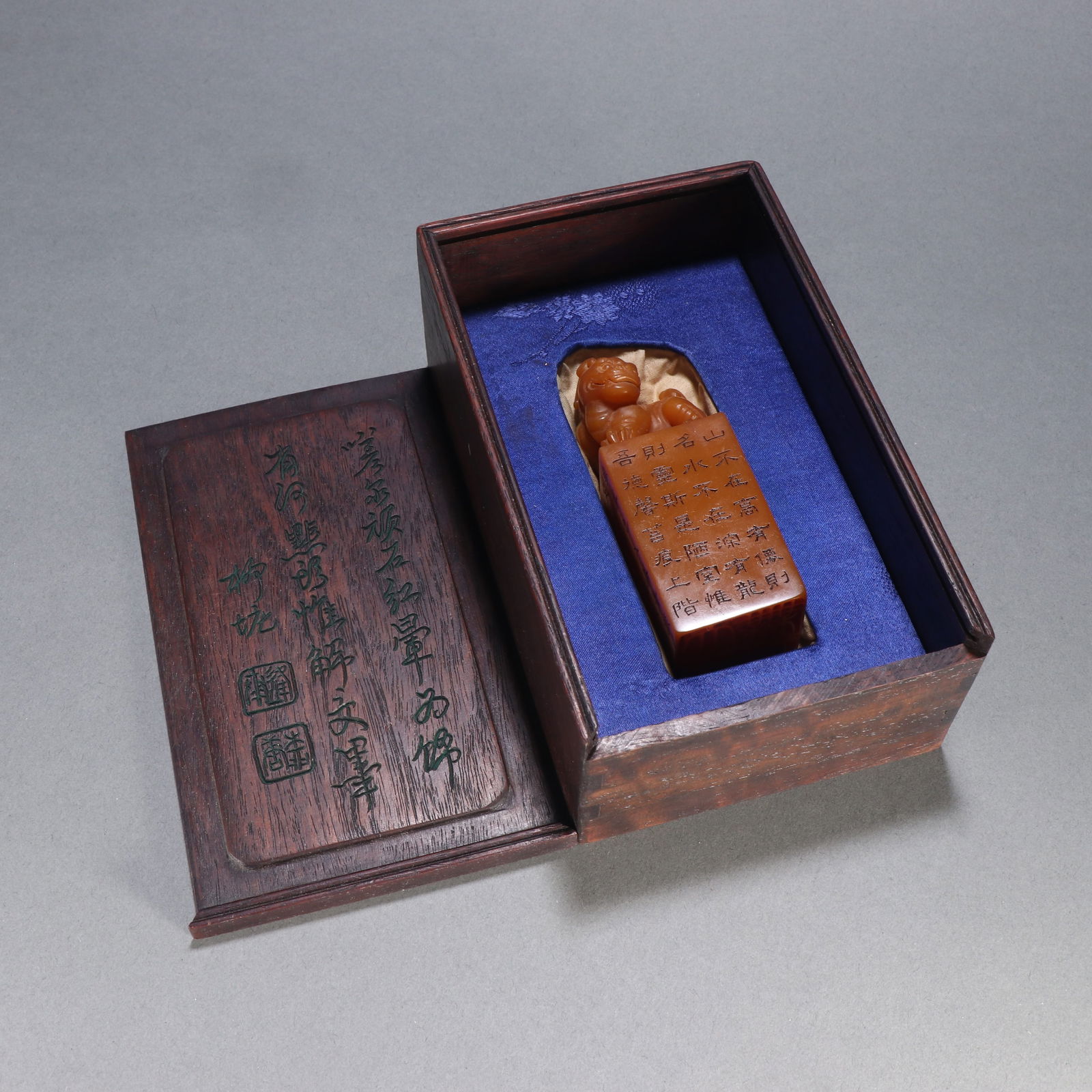 A TIANHUANG STONE SEAL WITH AUSPICIOUS BEAST KNOB: Tianhuang Stone Seal with Auspicious Beast Knob