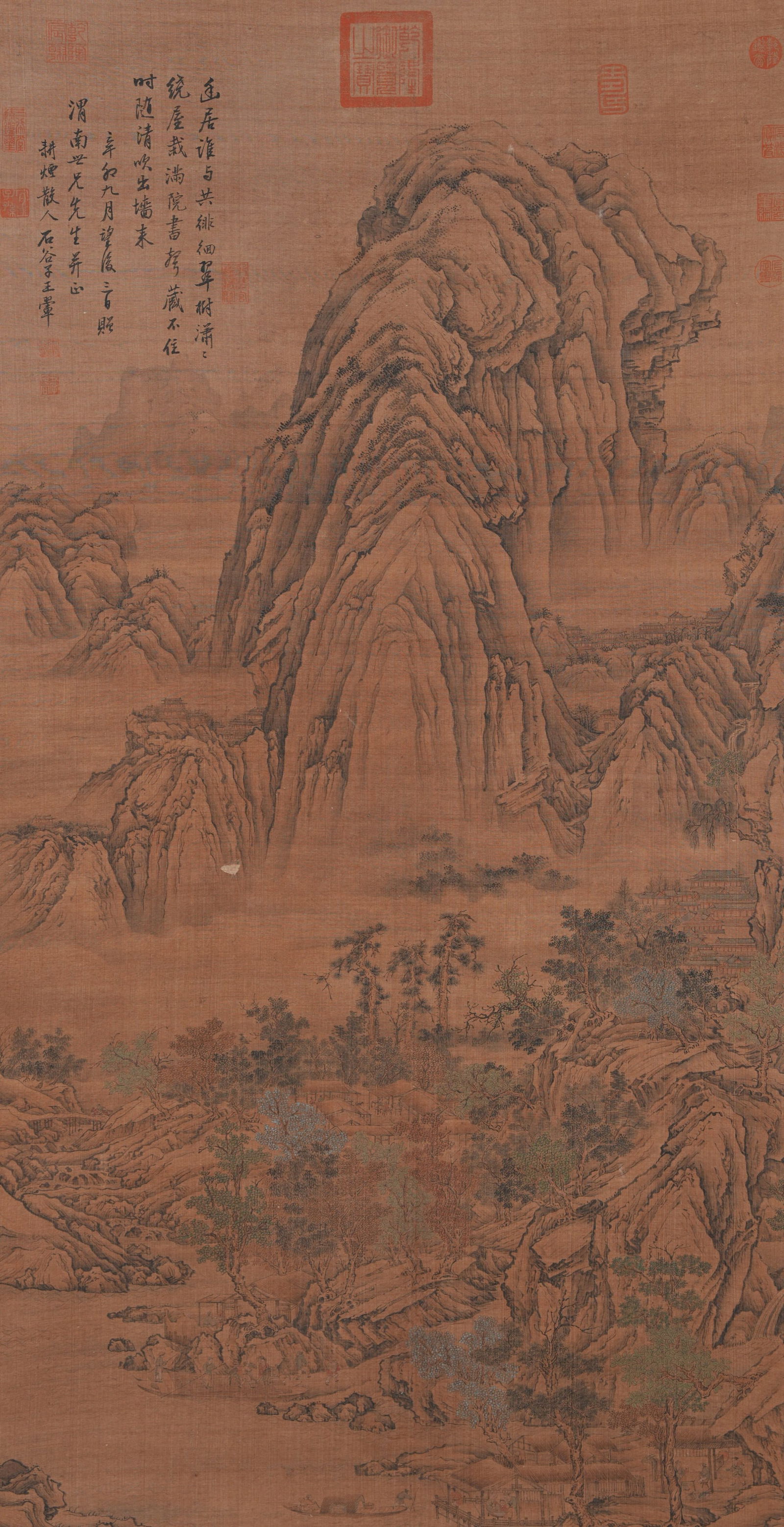 A LANDSCAPE PAINTING ON SILK BY WANG HUI.王翚: Landscape painting on silk by Wang Hui.王翚