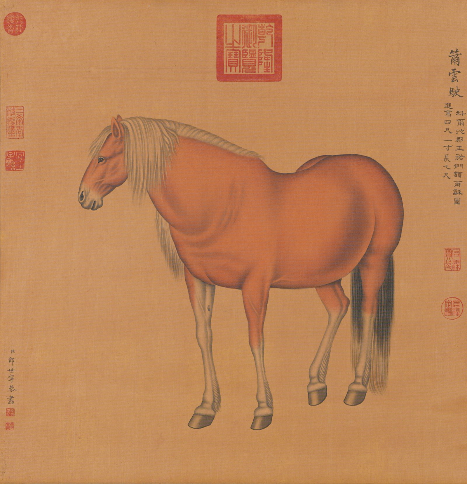 A FINE HORSES PAINTING ON SILK BY GIUSEPPE CASTIGLIONE (LANG SHINING).郎世寧 (1 of 9)