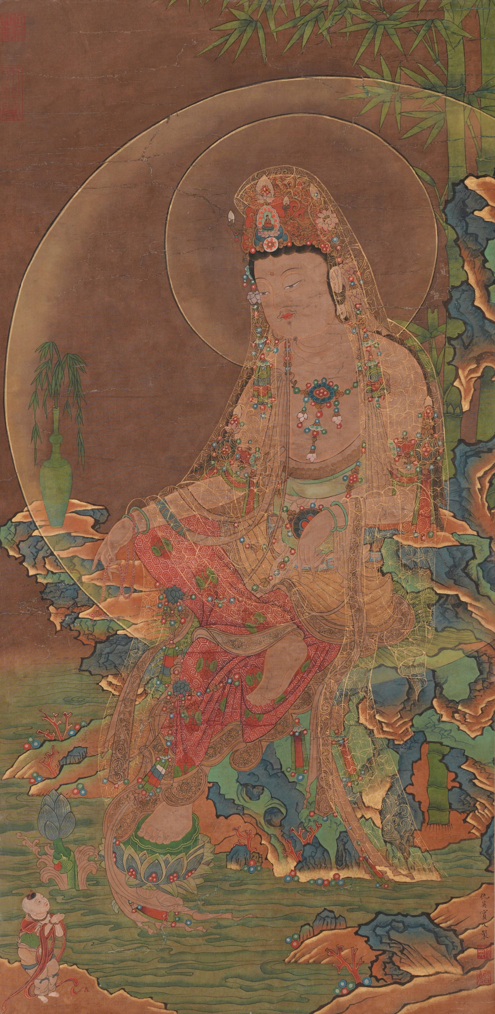 A MALE-FORM GUANYIN FIGURE PAINTING ON SILK BY QIU YING.仇英: Male-form Guanyin figure painting on silk by Qiu Ying.仇英