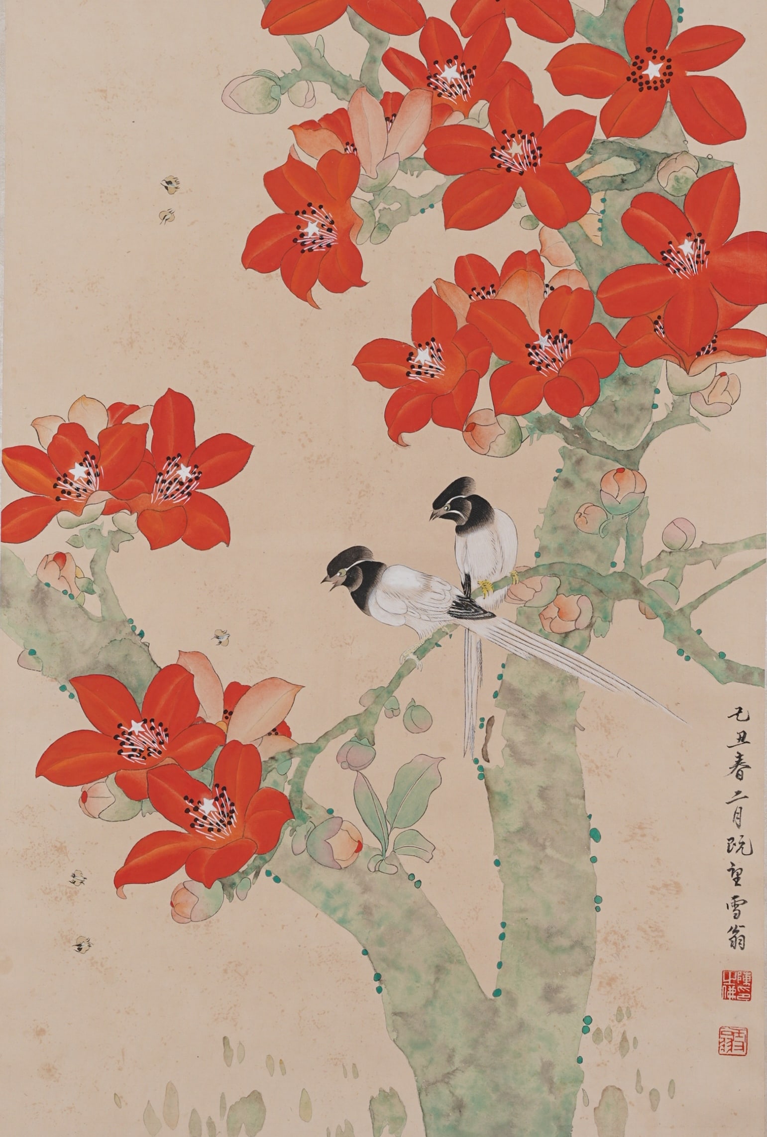 A FLOWER-AND-BIRD PAINTING ON PAPER BY CHEN ZHIFO.陳之佛: Flower-and-bird painting on paper by Chen Zhifo.陳之佛