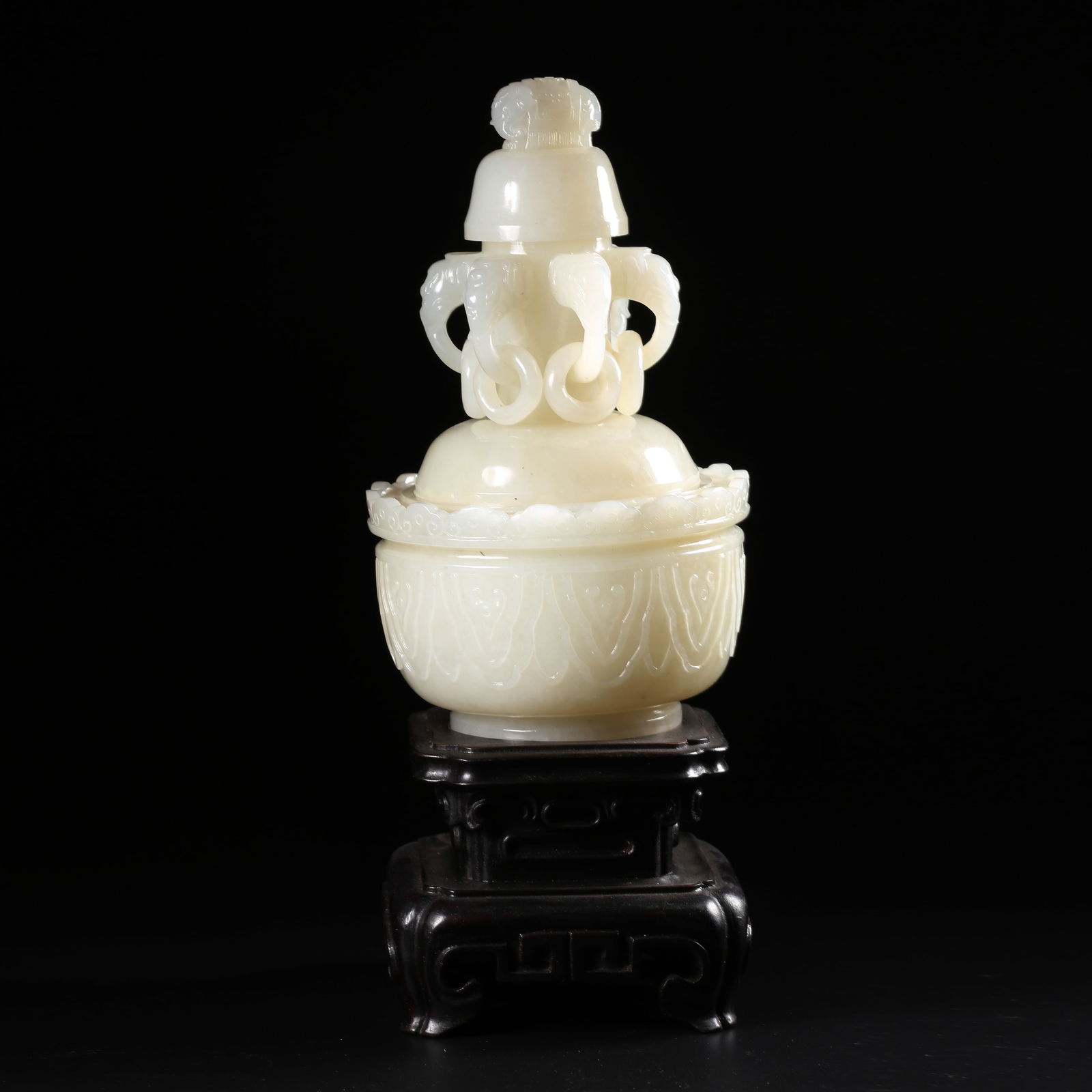 A HETIAN WHITE JADE "PEACE AND PROSPERITY WITH ELEPHANTS" VASE (1 of 10)