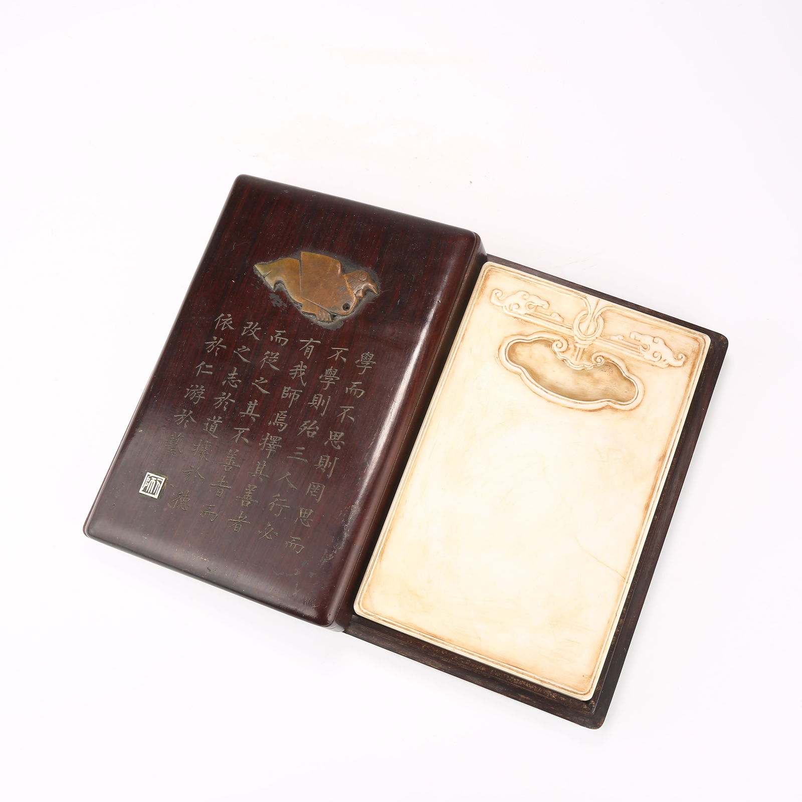 A WHITE DUAN STONE INKSTONE WITH KUI DRAGON PATTERN (1 of 10)