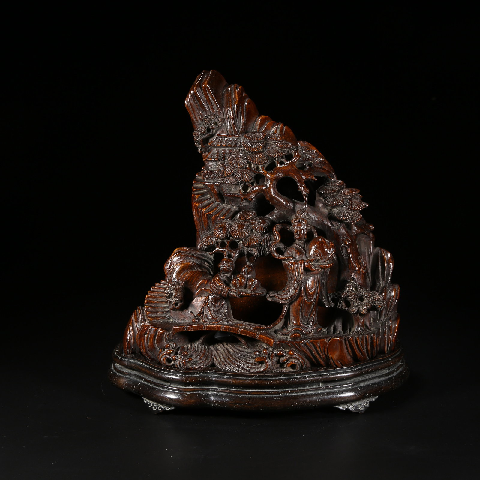 A BAMBOO ROOT CARVED INCENSE BURNER WITH LONGEVITY BLESSING SCENE (1 of 8)