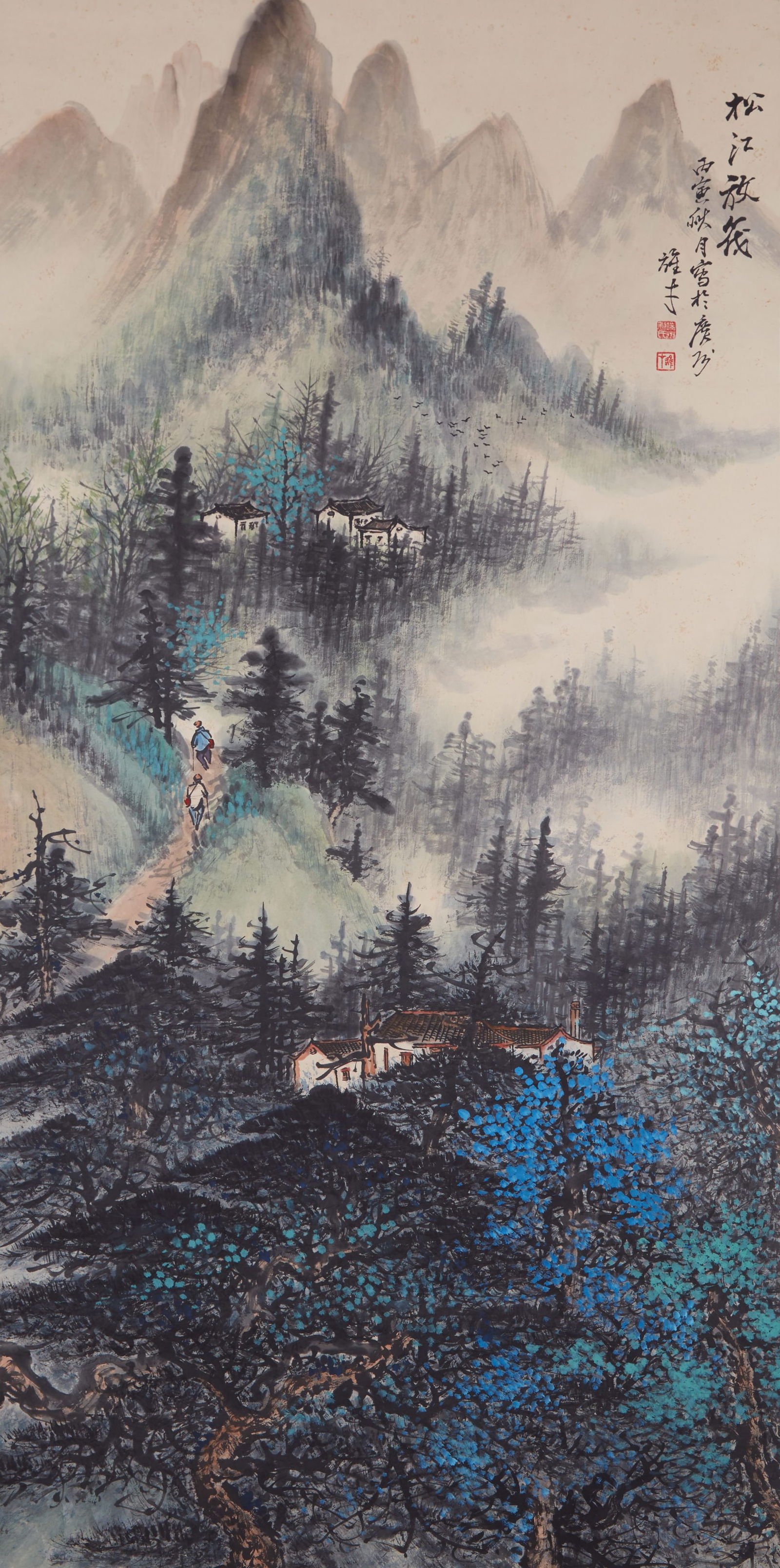 A "RAFTING ON THE SONGJIANG RIVER" PAINTING ON PAPER BY LI XIONGCAI.黎雄才 (1 of 11)