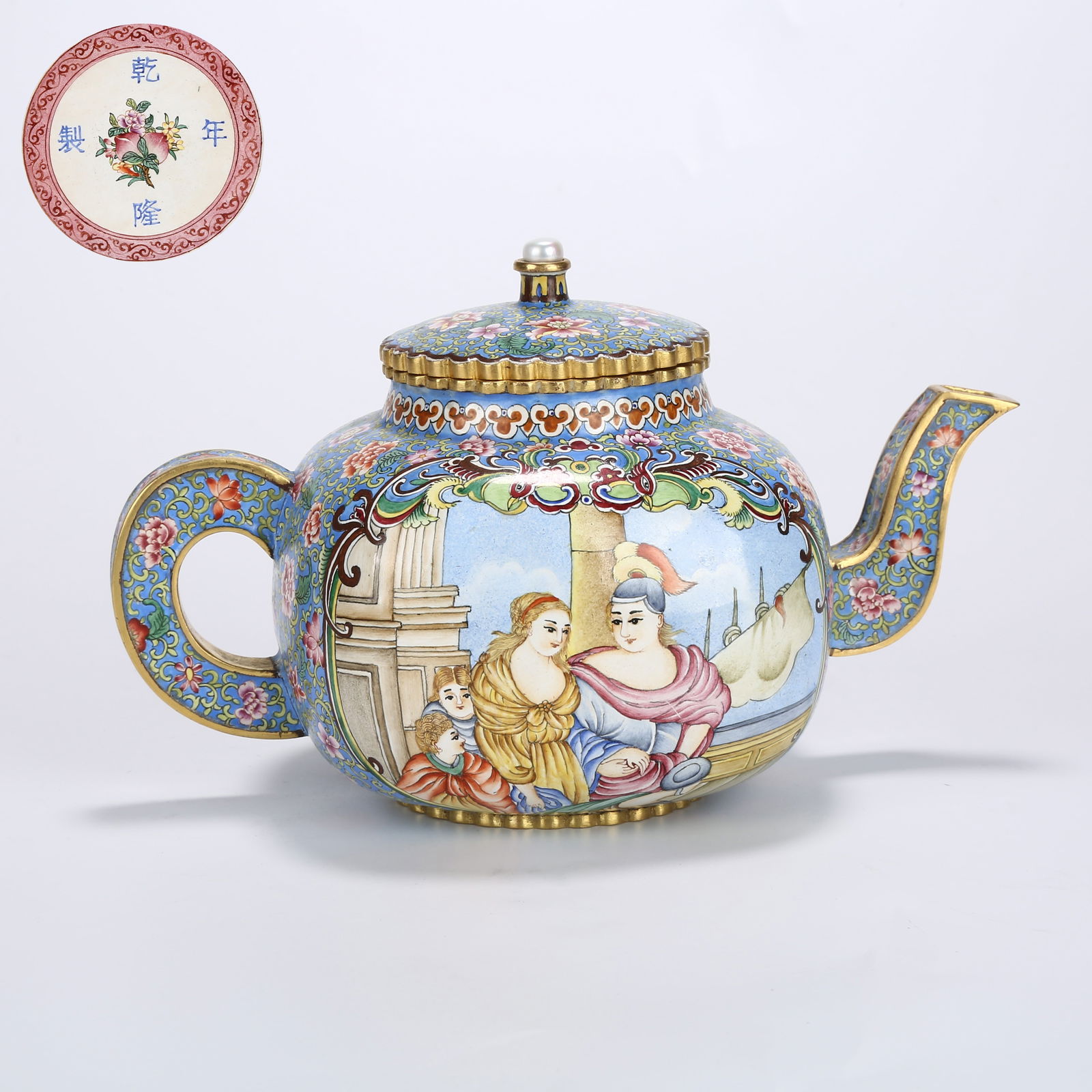 A CLOISONNÉ ENAMEL SQUARE EWER WITH WESTERN FIGURATIVE SCENE (1 of 9)