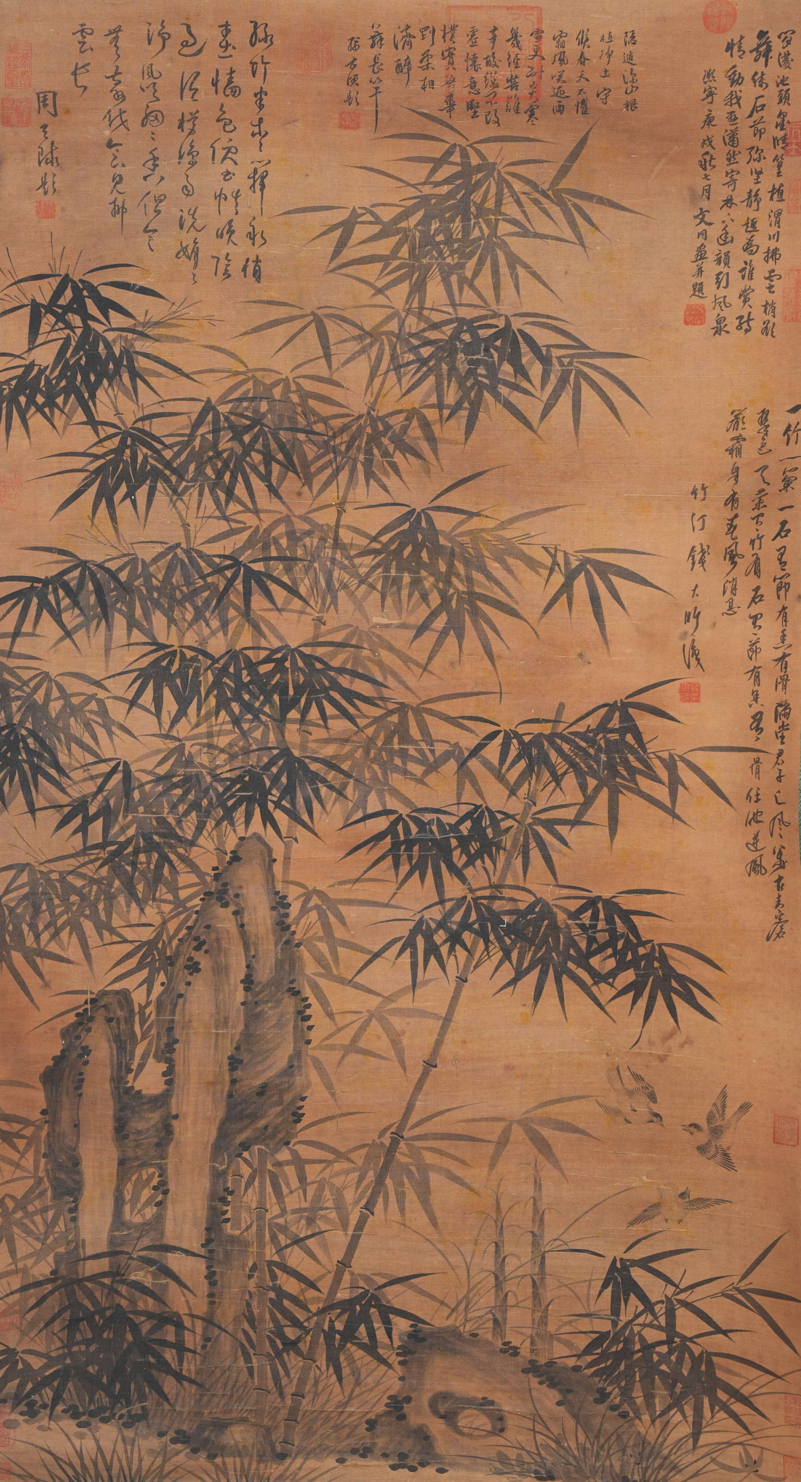 A BAMBOO AND ROCK PAINTING ON SILK BY WEN TONG.文同 (1 of 11)