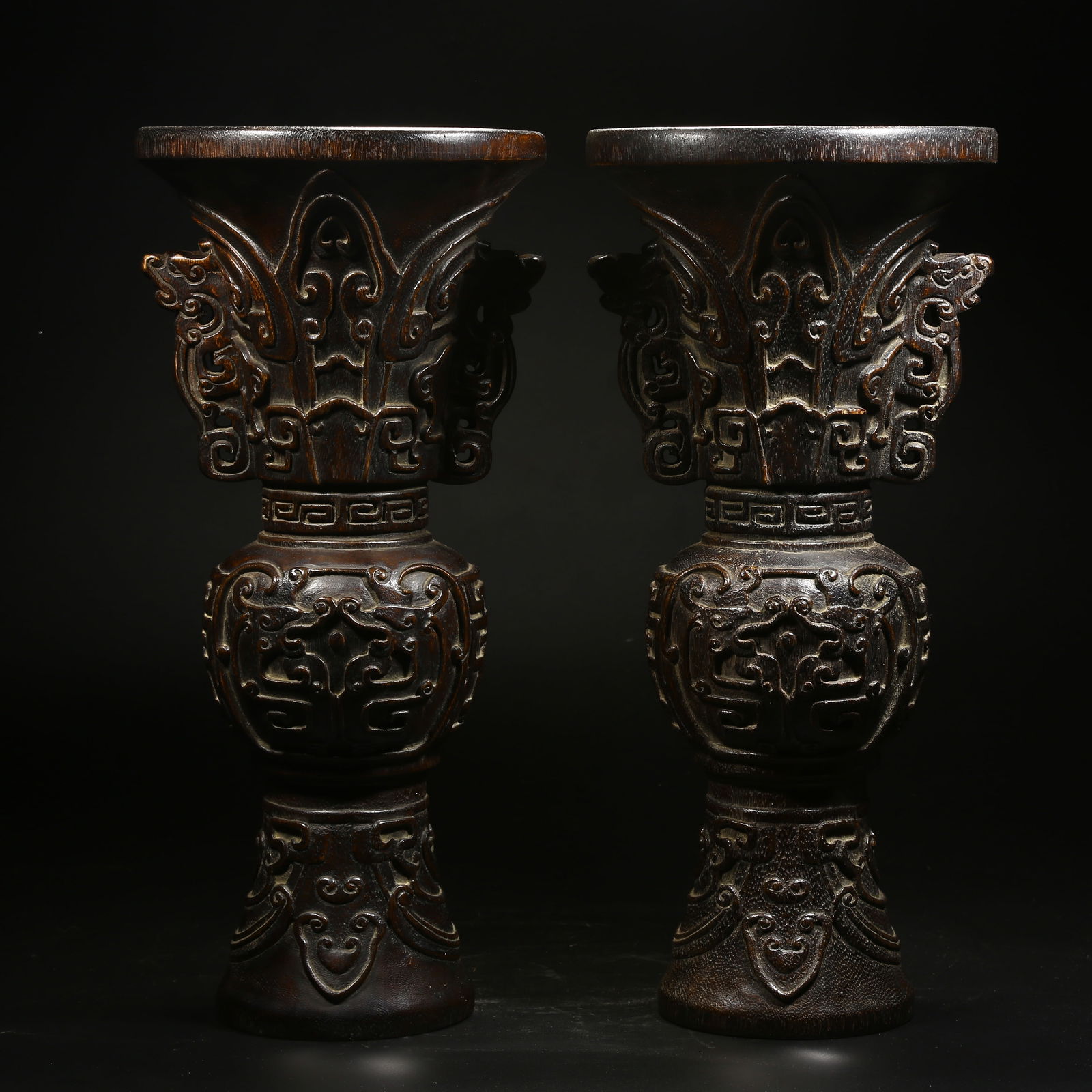 A SET OF AGARWOOD KUI DRAGON PATTERN FLOWER GU (ANCIENT RITUAL VESSEL) (1 of 10)