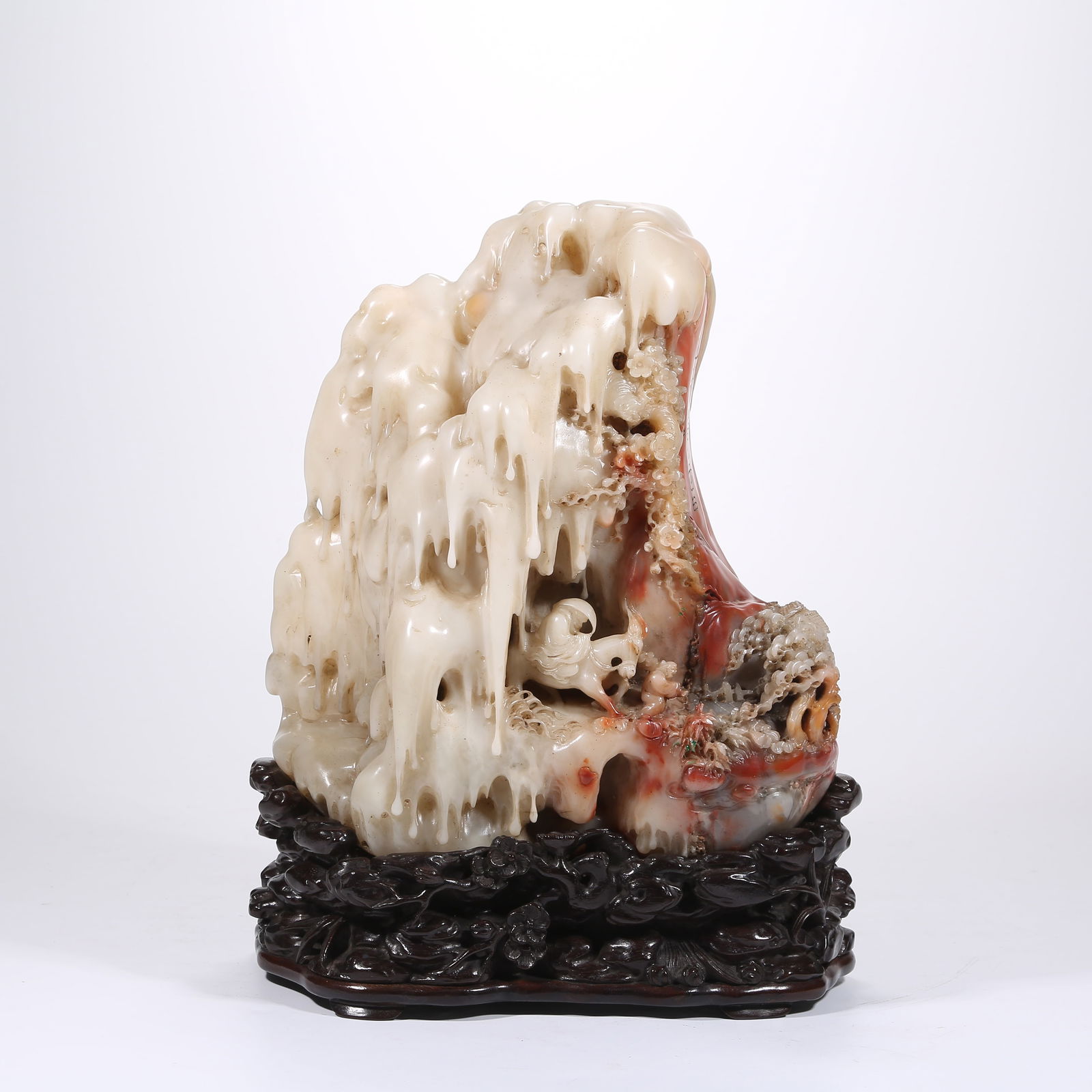 A SHOUSHAN STONE ORNAMENT DEPICTING SNOW-SEARCHING PLUM BLOSSOM SCENE (1 of 9)