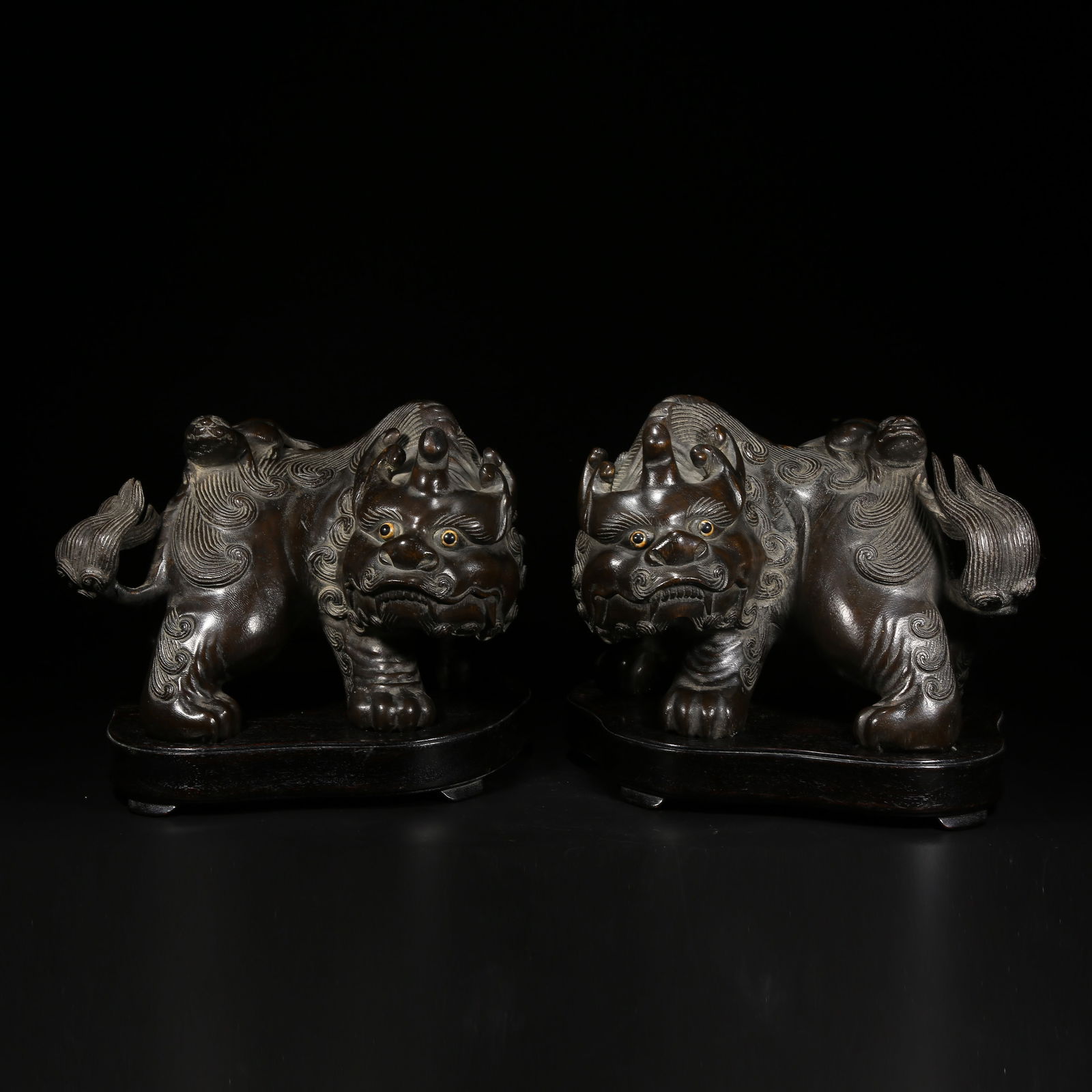 A SET OF AGARWOOD AUSPICIOUS BEAST ORNAMENTS: Set of Agarwood Auspicious Beast Ornaments