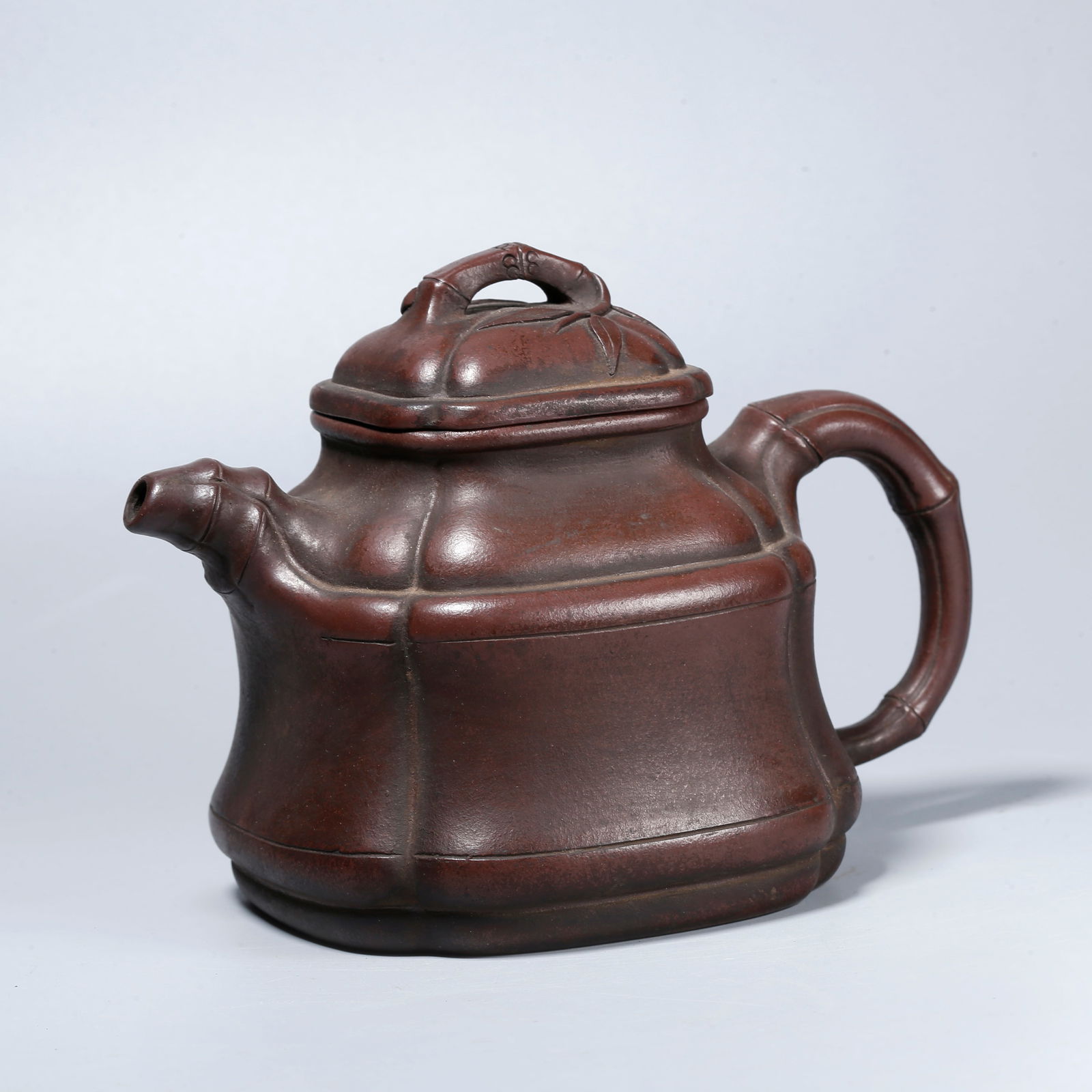 A ZISHA EWER WITH CARVED BAMBOO DESIGN: Zisha Ewer with Carved Bamboo Design
