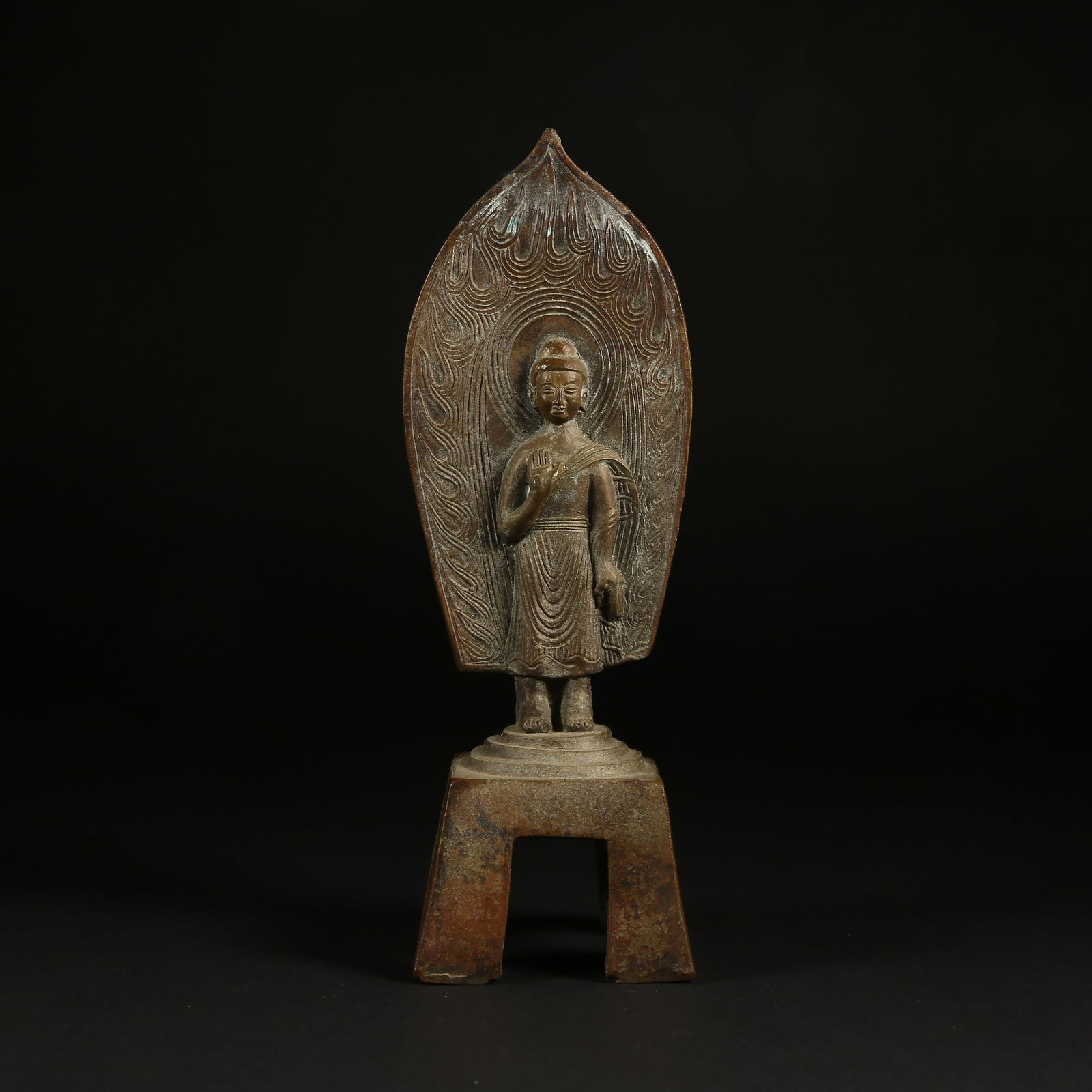 A BRONZE PANEL BUDDHA LAMP STATUE (1 of 8)