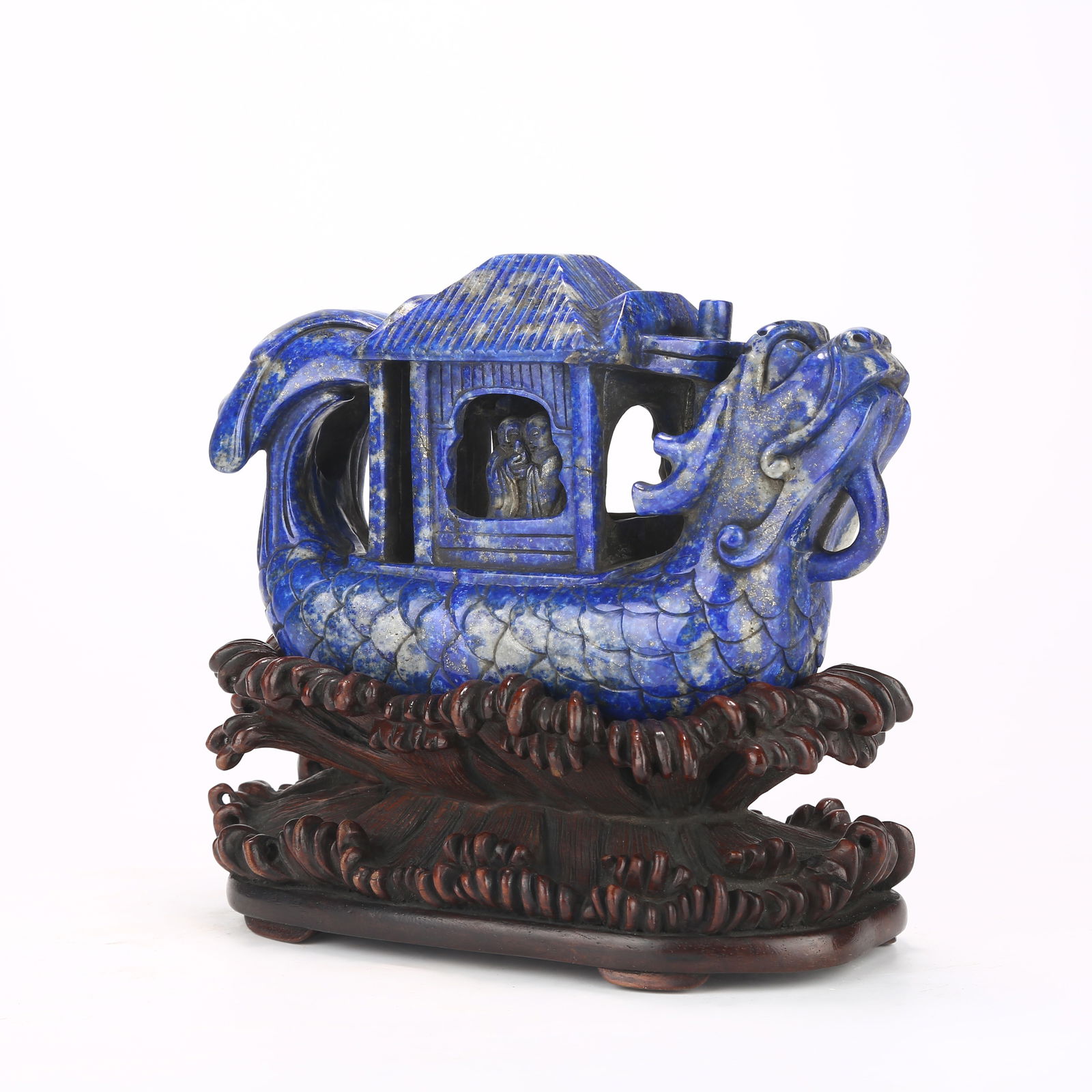 A LAPIS LAZULI DRAGON BOAT ORNAMENT: Lapis Lazuli Dragon Boat Ornament