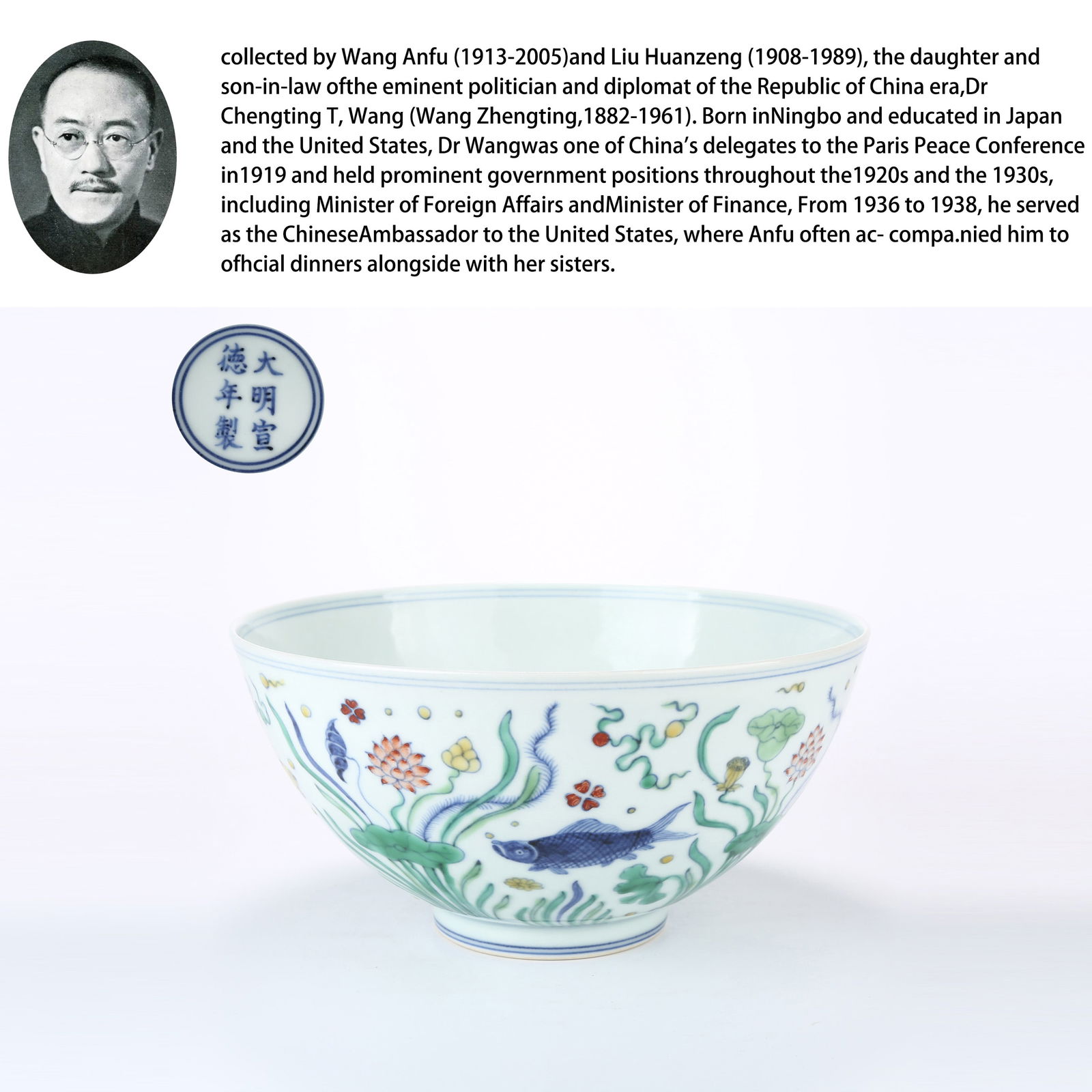 A DOUCAI LARGE BOWL WITH FISH AND AQUATIC PLANT DESIGN (1 of 11)