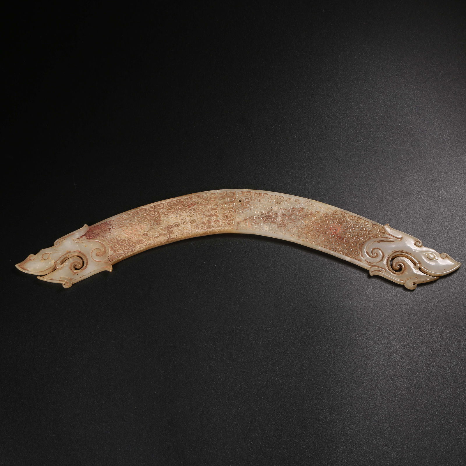 A ANCIENT JADE HUANG ORNAMENT WITH DOUBLE DRAGON HEADS (1 of 8)