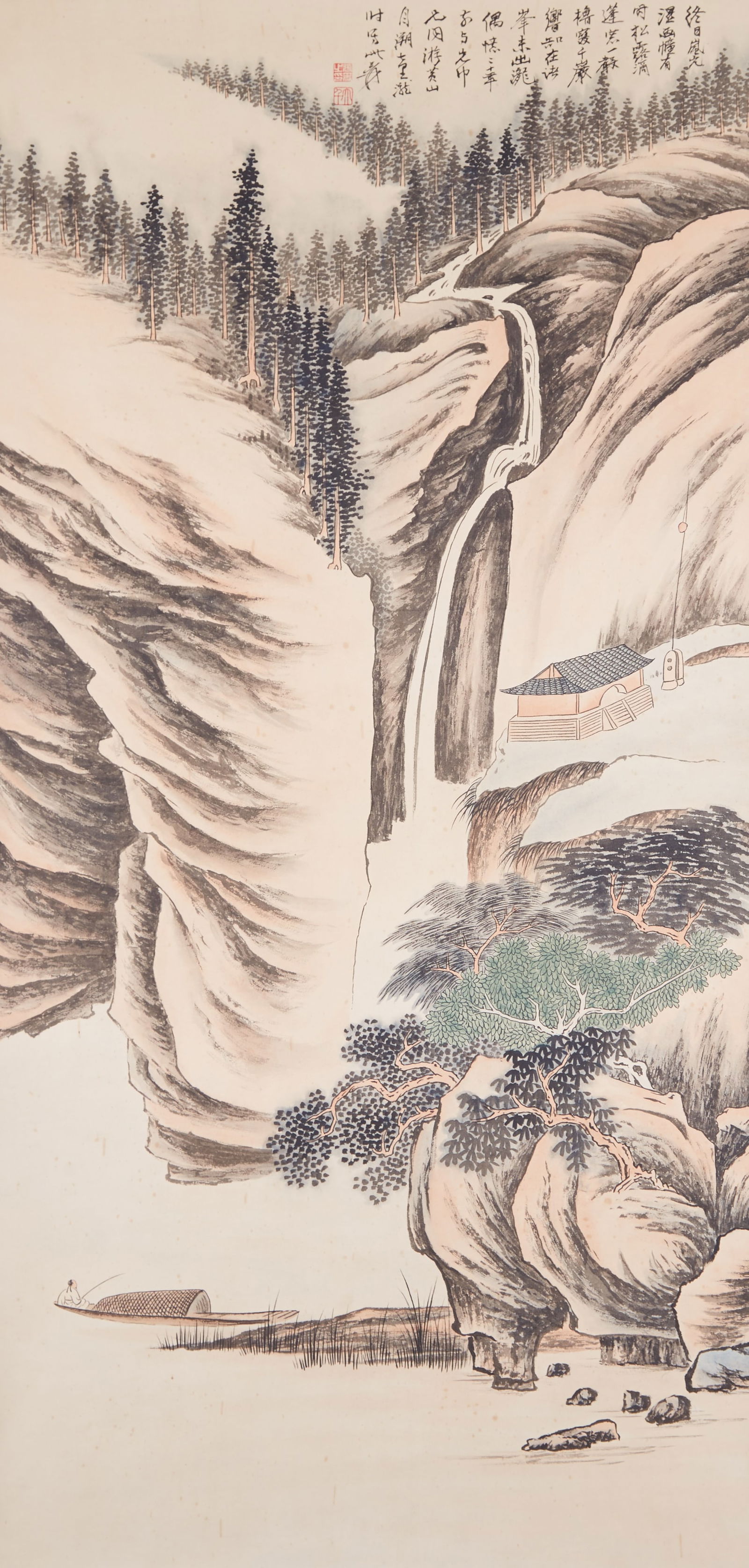 A LANDSCAPE PAINTING ON PAPER BY ZHANG DAQIAN.張大千: Landscape Painting on Paper by Zhang Daqian.張大千