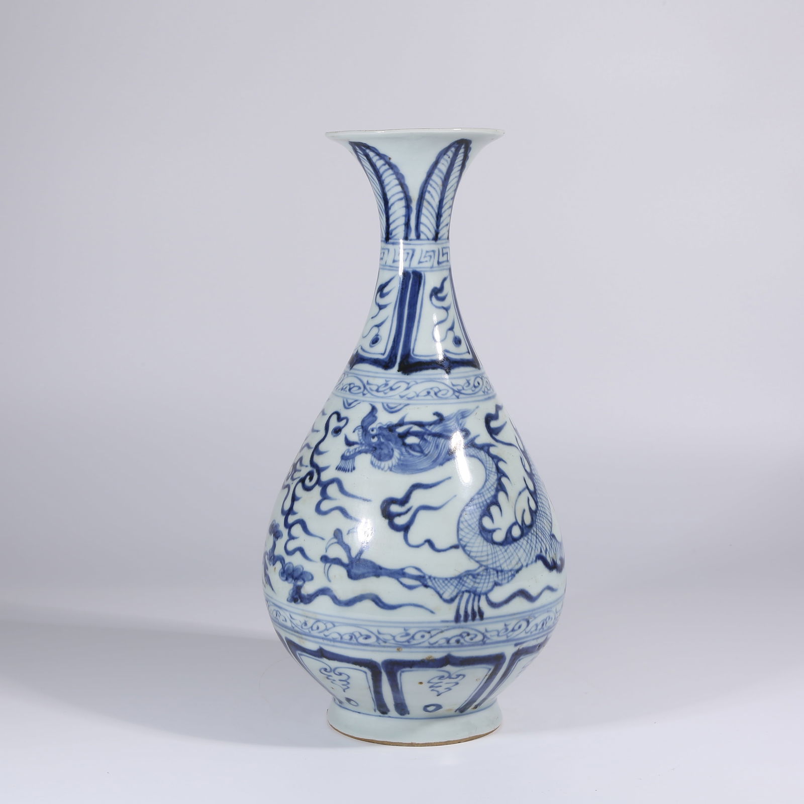 A BLUE AND WHITE YUHUCHUN VASE WITH CLOUD AND DRAGON MOTIF (1 of 9)