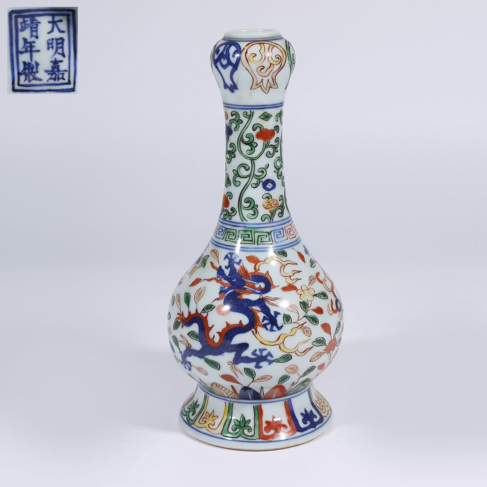 A FAMILLE ROSE GARLIC-FORM VASE WITH DRAGON AND PHOENIX MOTIF (1 of 10)