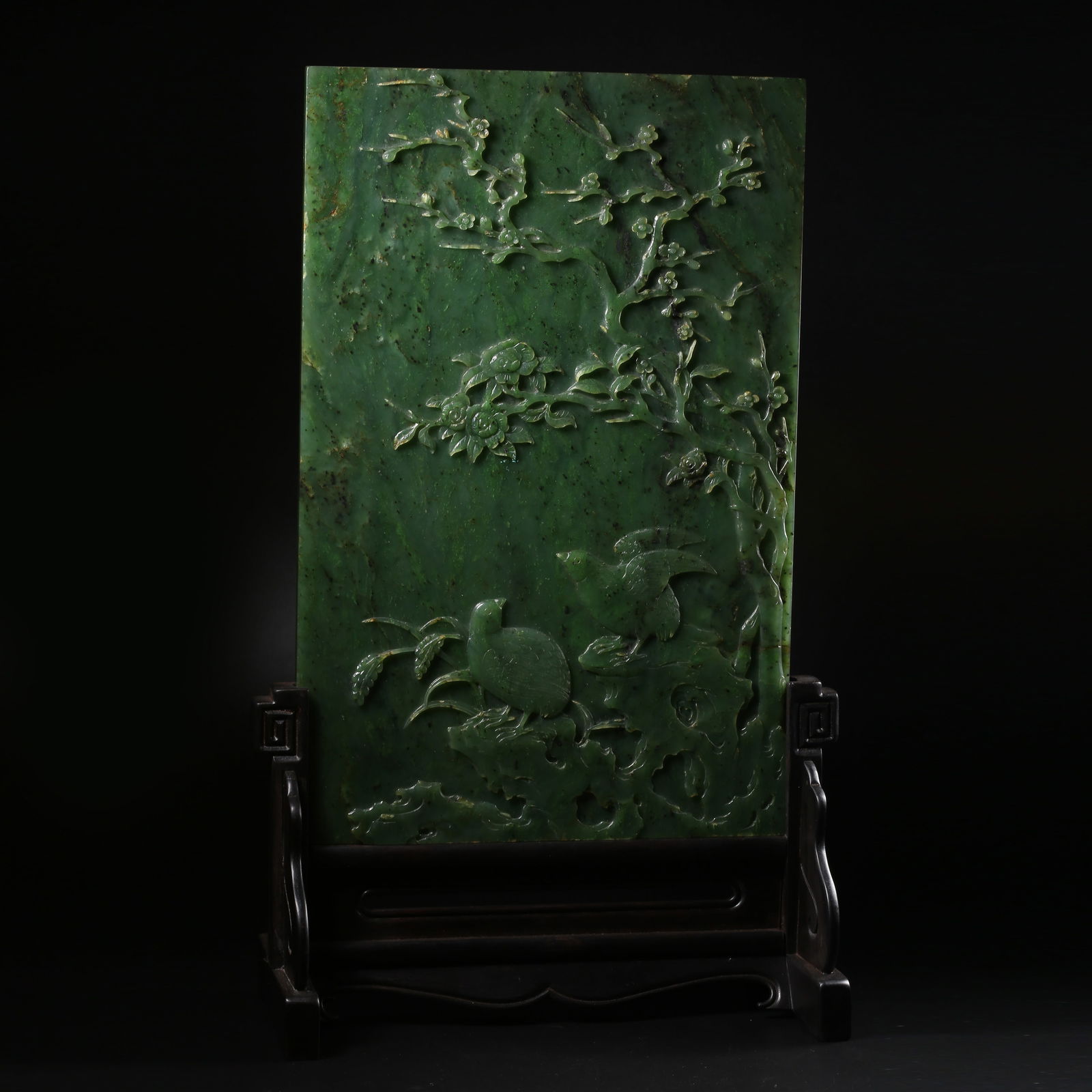A SET OF ZITAN-FRAMED SCREENS INLAID WITH HETIAN GREEN JADE, DEPICTING "PEACEFUL AND PROSPEROUS (1 of 10)
