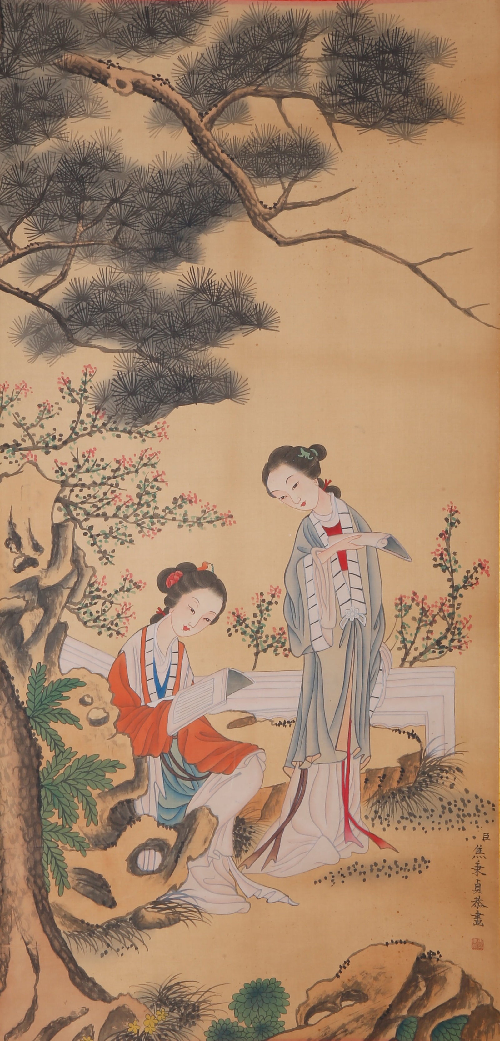 A LADIES PAINTING ON SILK BY JIAO BINGZHEN.焦秉貞 (1 of 8)