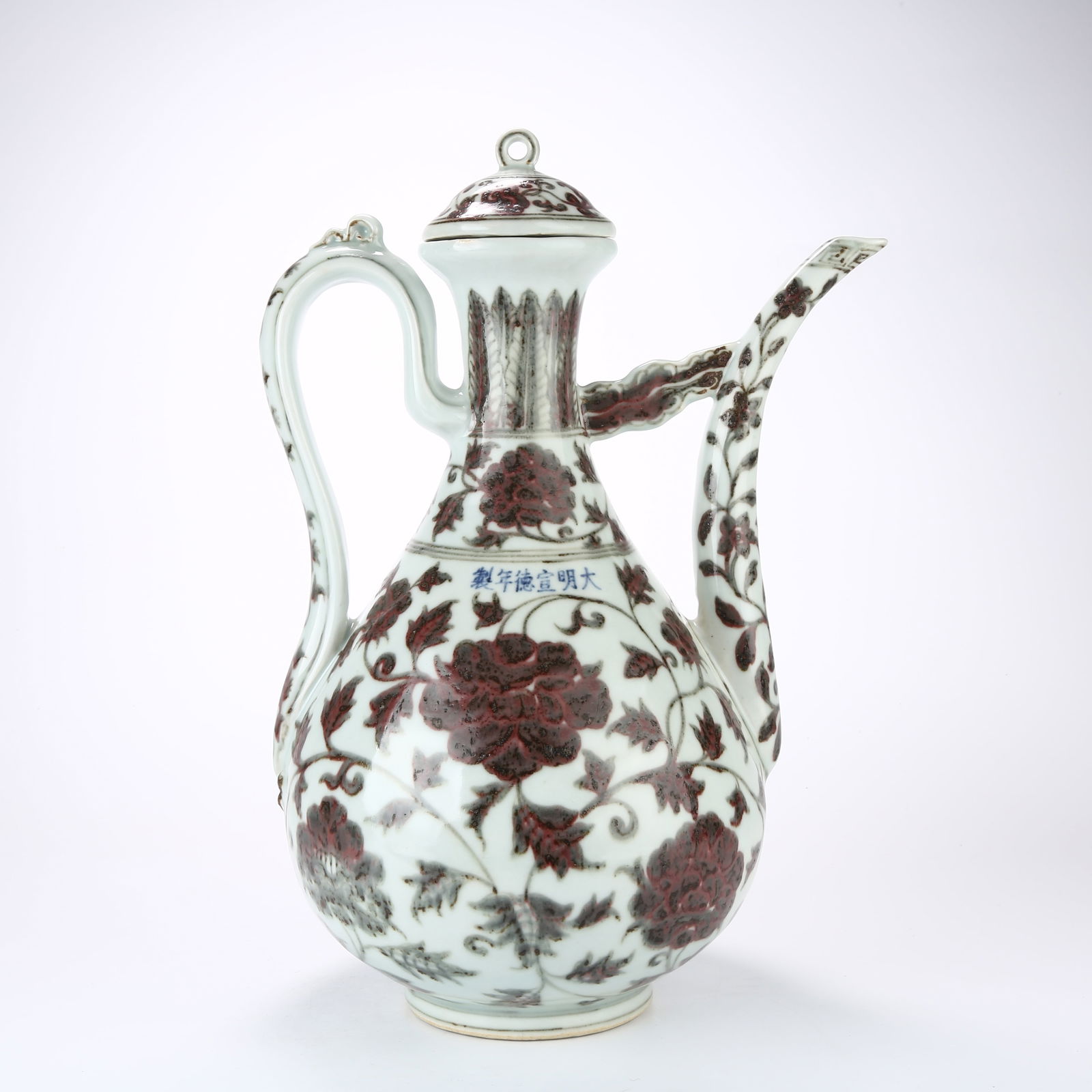 A UNDERGLAZE RED EWER WITH SCROLLING PEONY DESIGN (1 of 10)