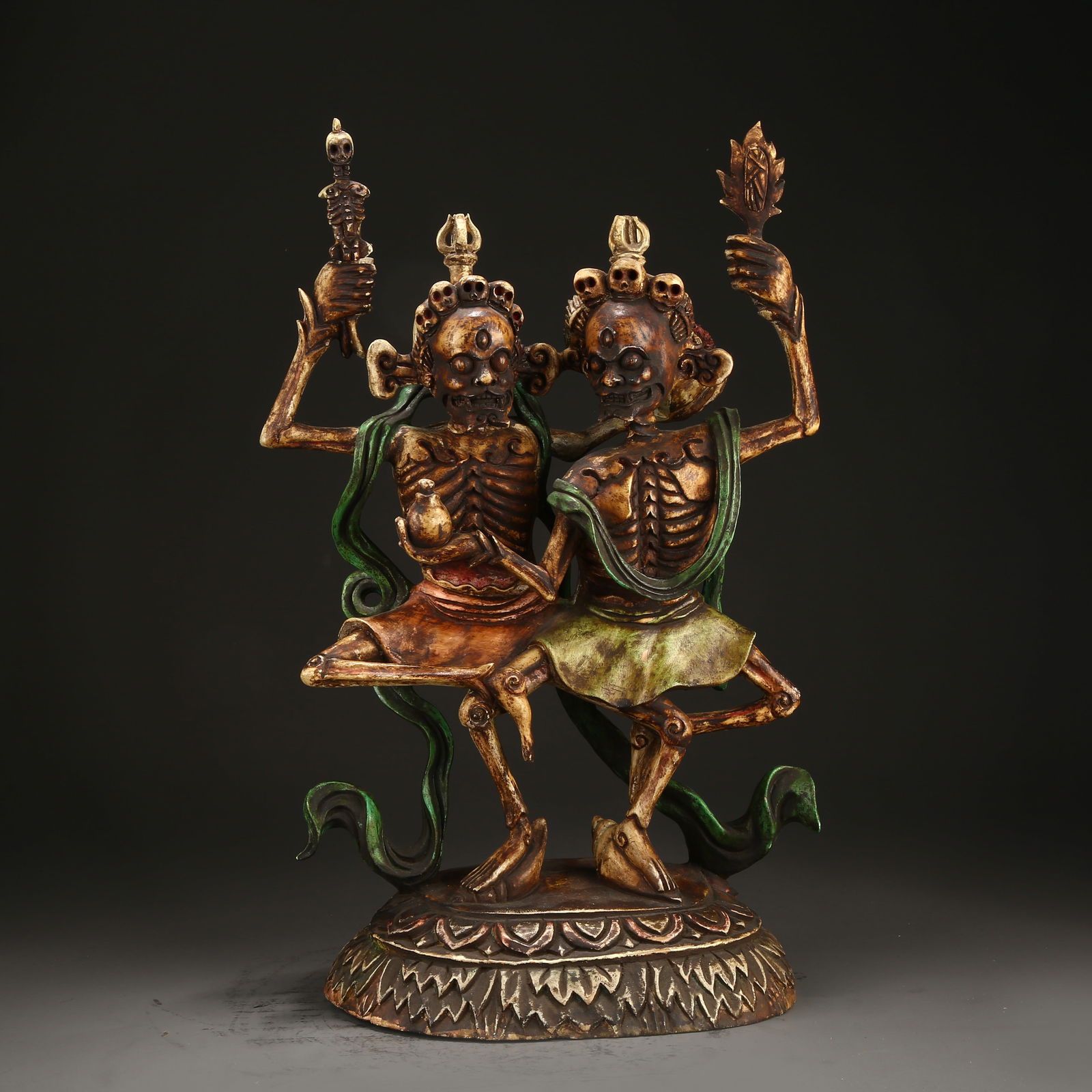 A POLYCHROME CAMPHOR WOOD STATUE OF CHARNEL GROUND SCENE (1 of 11)