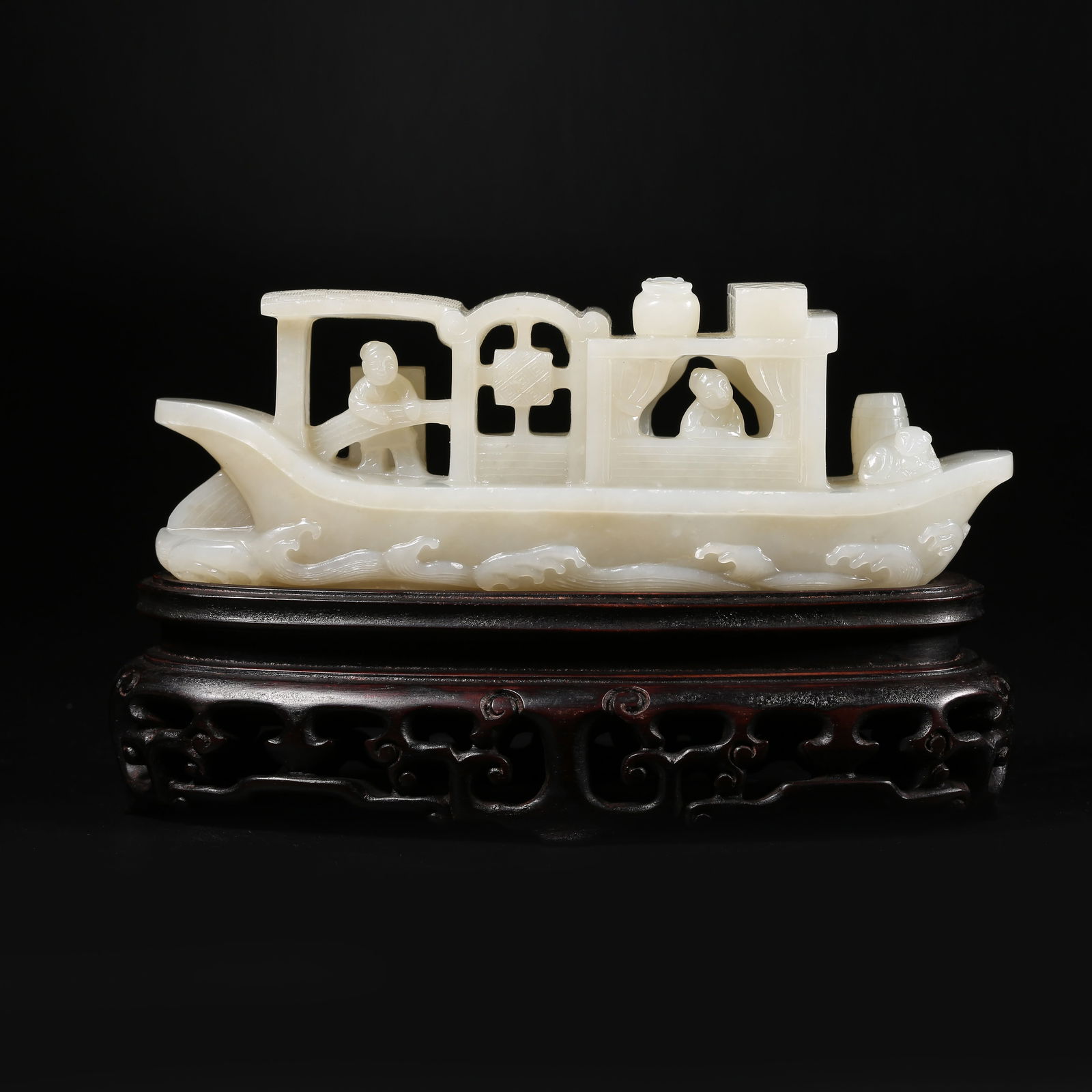 A HETIAN WHITE JADE BLACK-SAILED BOAT ORNAMENT (1 of 8)