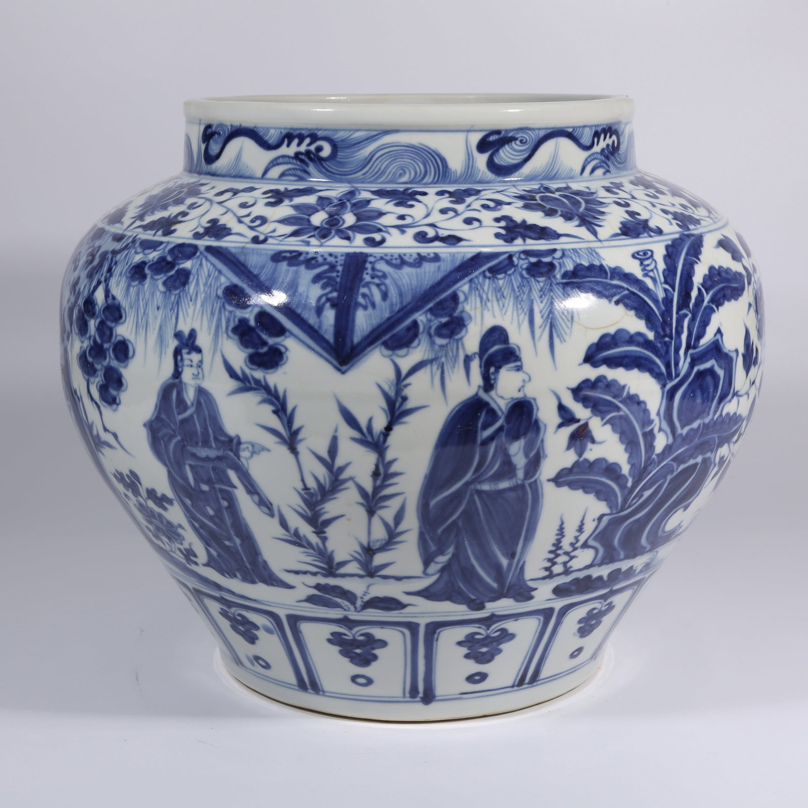 A BLUE AND WHITE JAR WITH FIGURE AND STORY MOTIF (1 of 7)