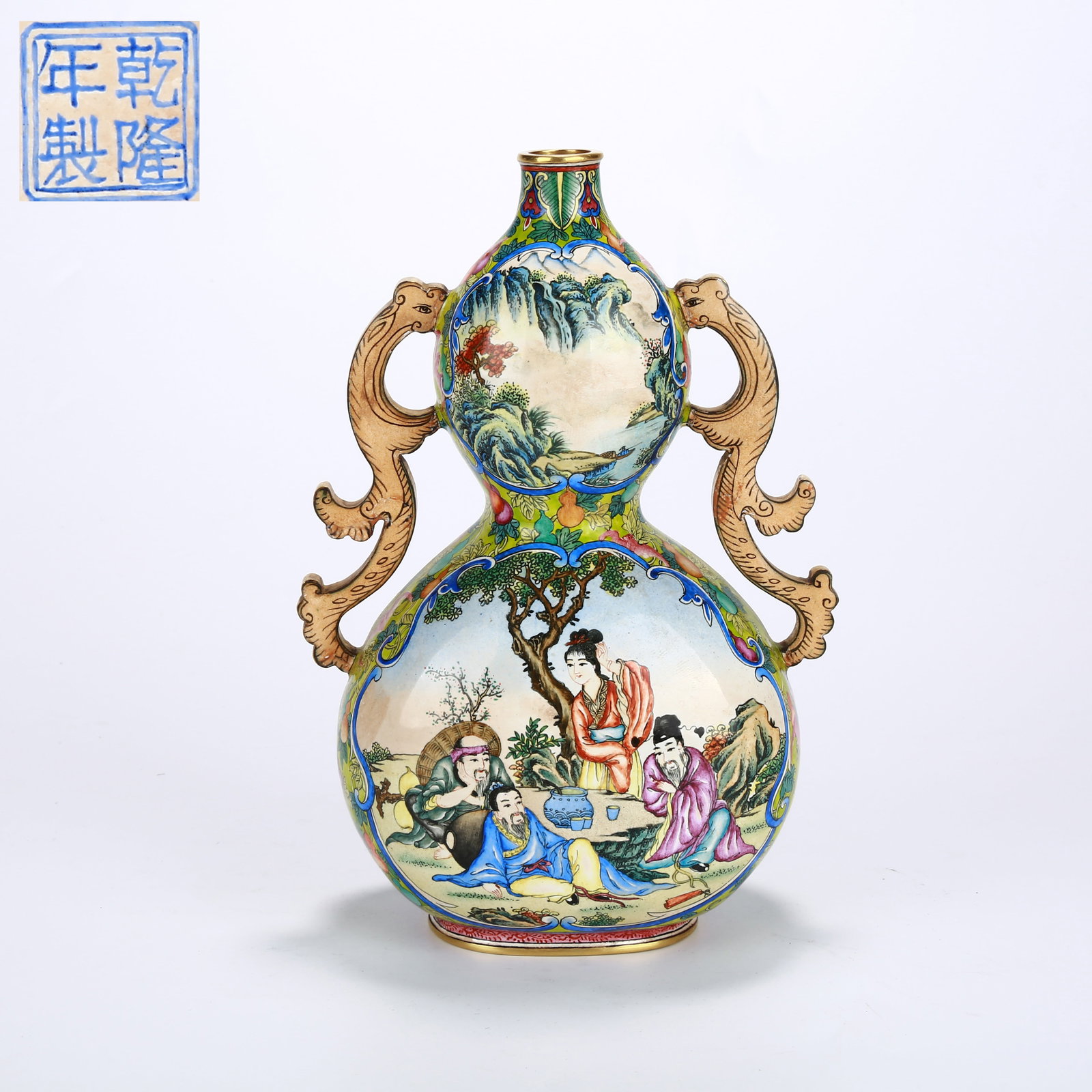 A CLOISONNÉ ENAMEL DOUBLE-HANDLED GOURD VASE WITH EIGHT IMMORTALS FIGURES (1 of 9)