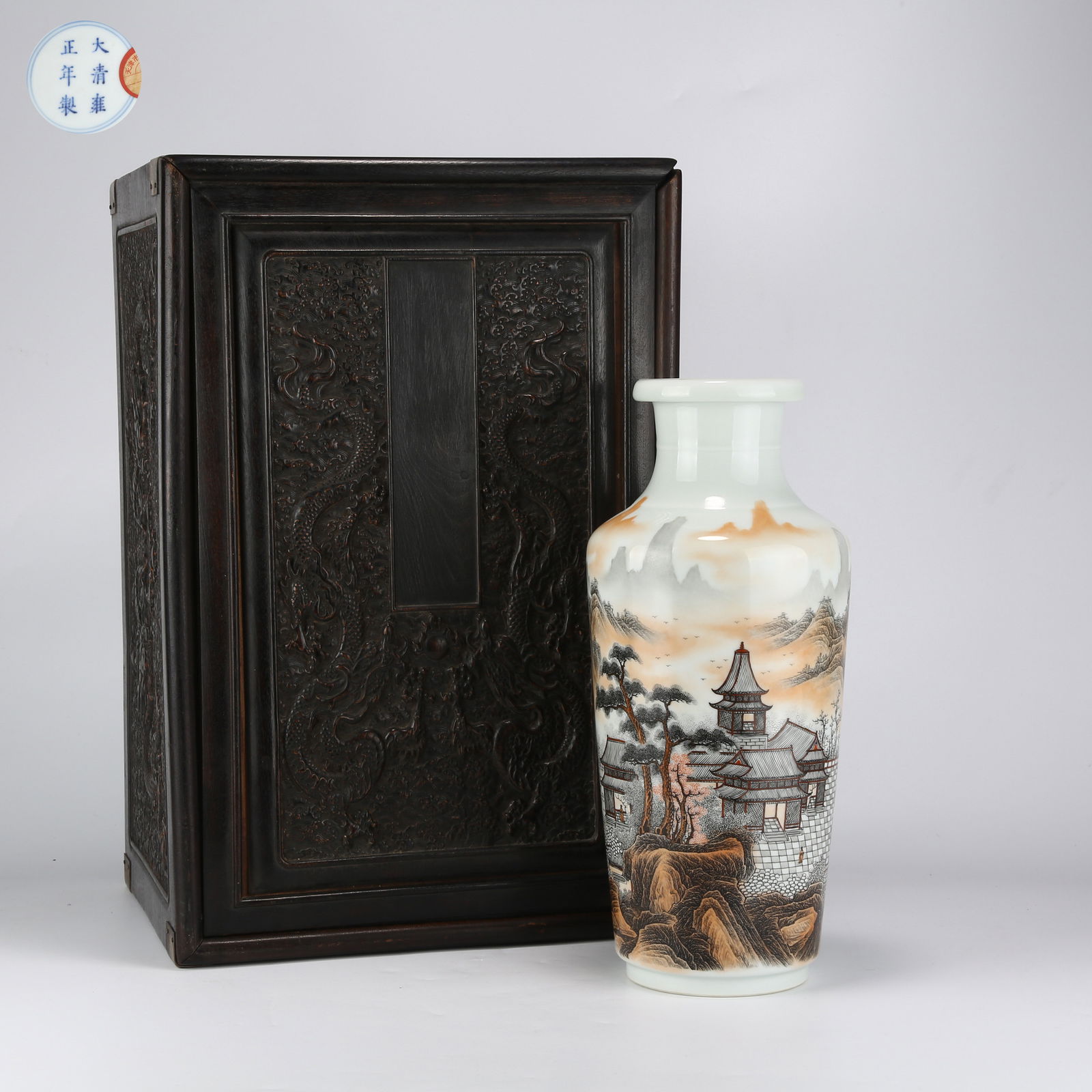 A INK-DECORATED MALLET VASE WITH LANDSCAPE AND PAVILION DESIGN (1 of 9)