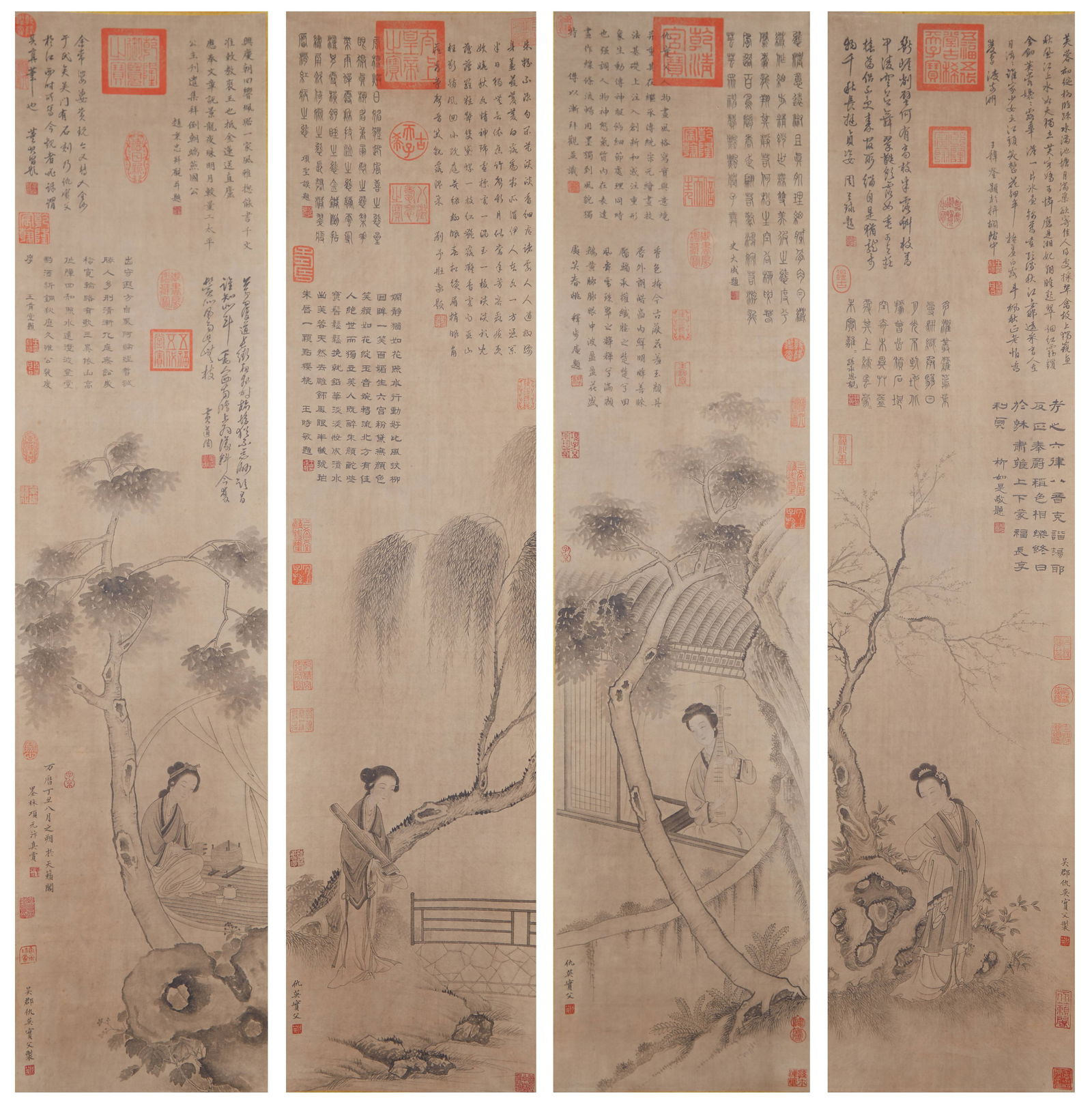A FIGURES PAINTING ON PAPER BY QIU YING (4 PAINTINGS).仇英 (1 of 20)