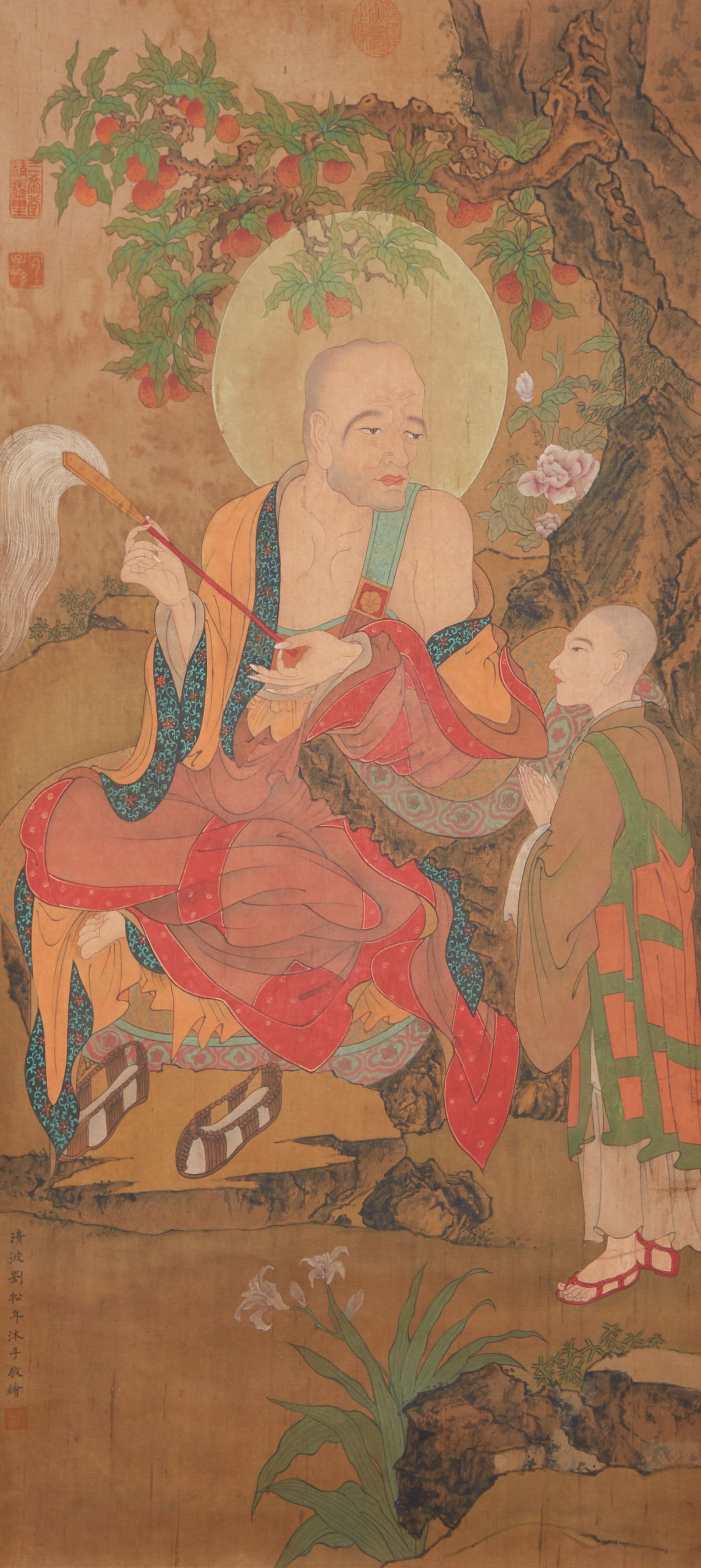 A ARHATS PAINTING ON SILK BY LIU SONGNIAN.劉松年: Arhats Painting on Silk by Liu Songnian.劉松年