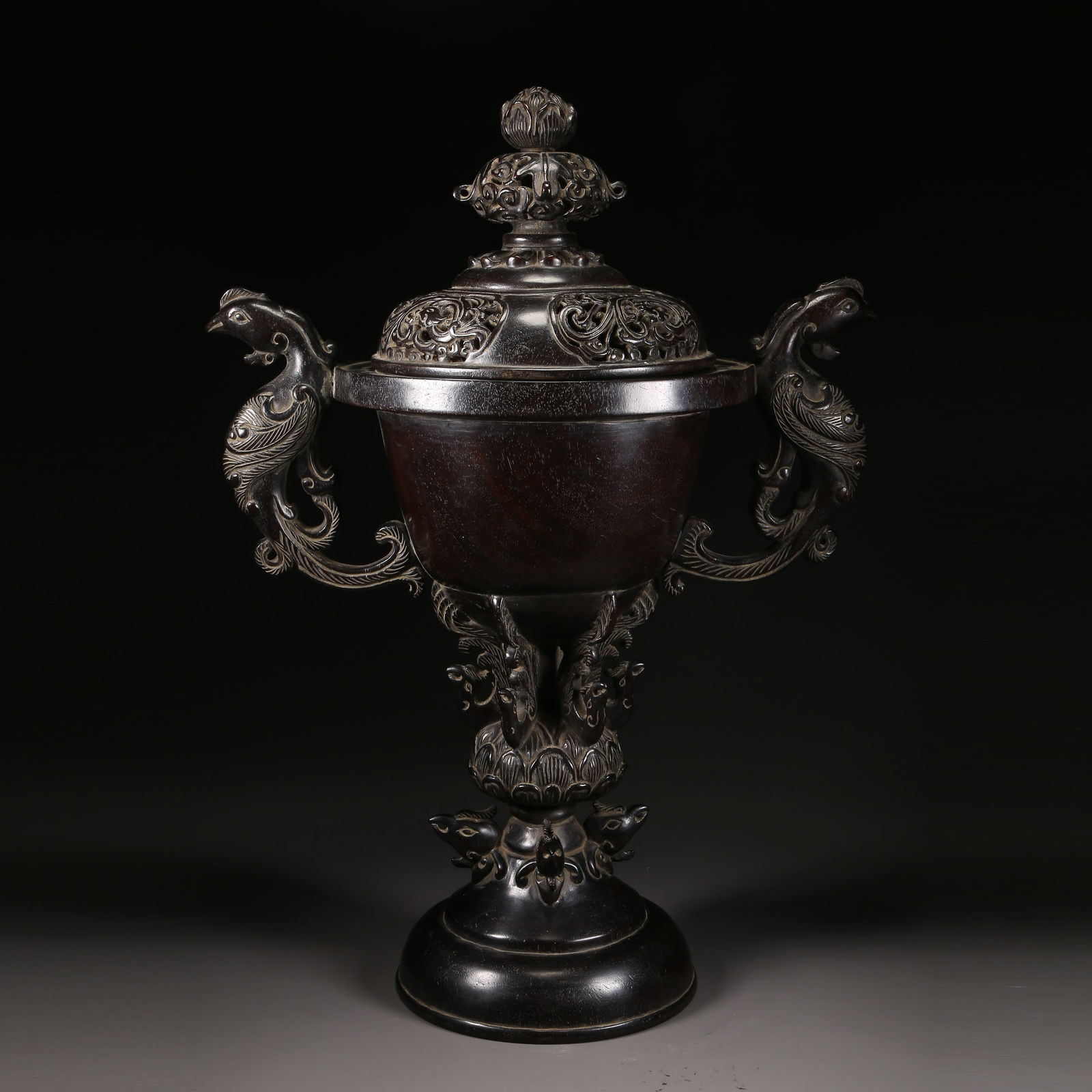 A ZITAN HIGH-FOOT CENSER WITH DOUBLE PHOENIX HANDLES (1 of 9)