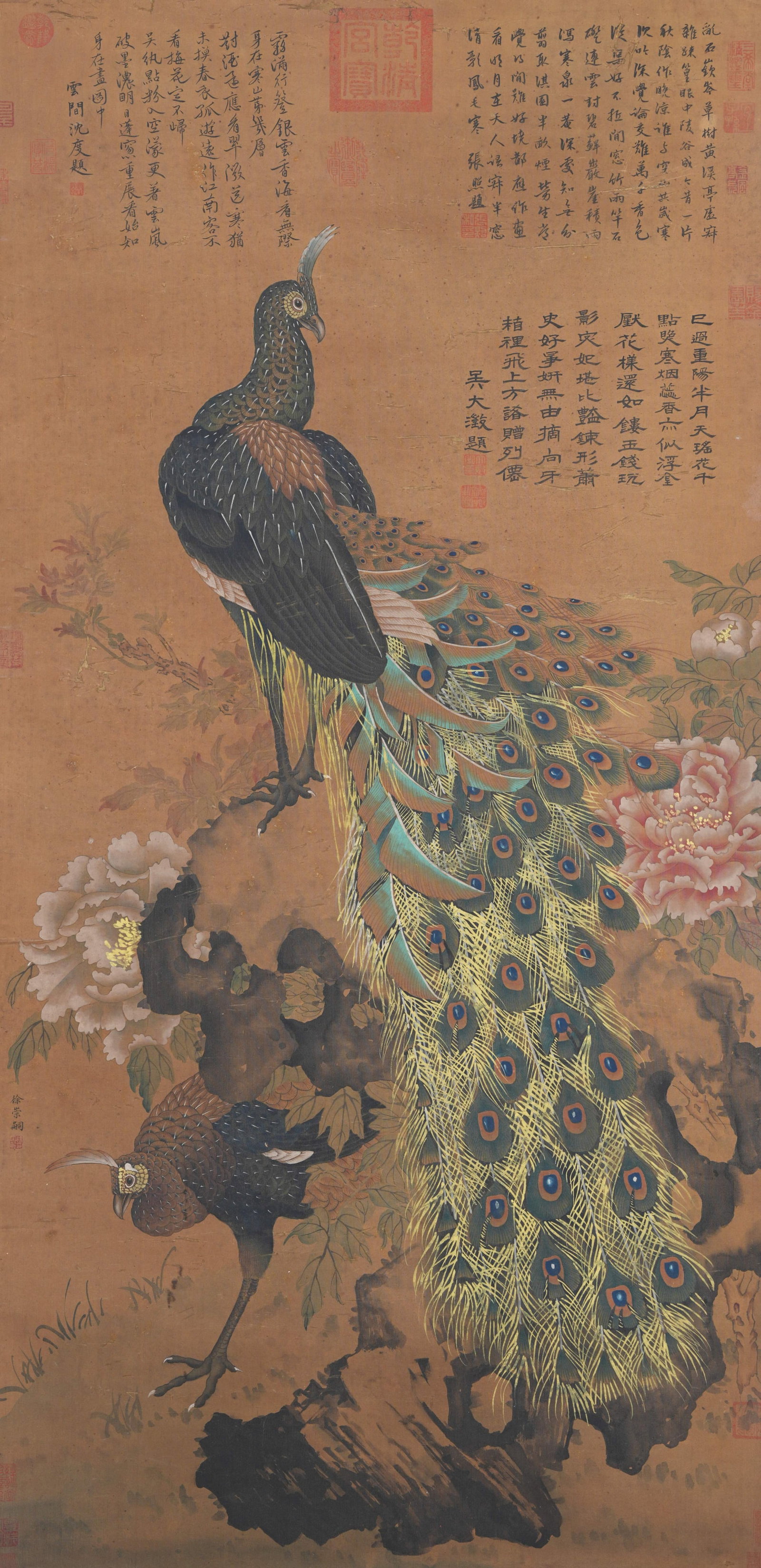 A PEACOCK PAINTING ON SILK BY XU CHONGSI.徐崇嗣 (1 of 13)