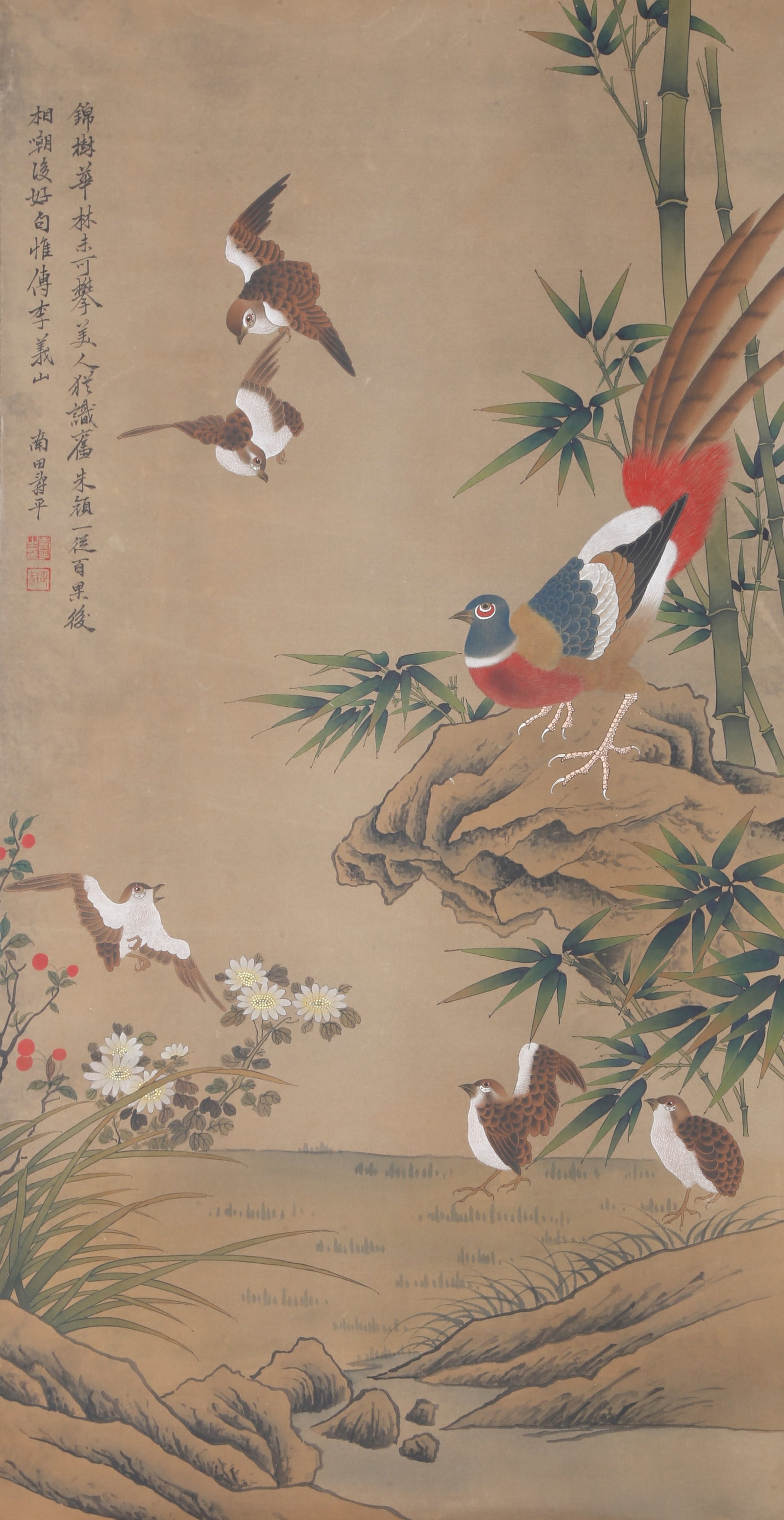 A FLOWERS AND BIRDS PAINTING ON SILK BY YUN SHOUPING.惲壽平 (1 of 9)