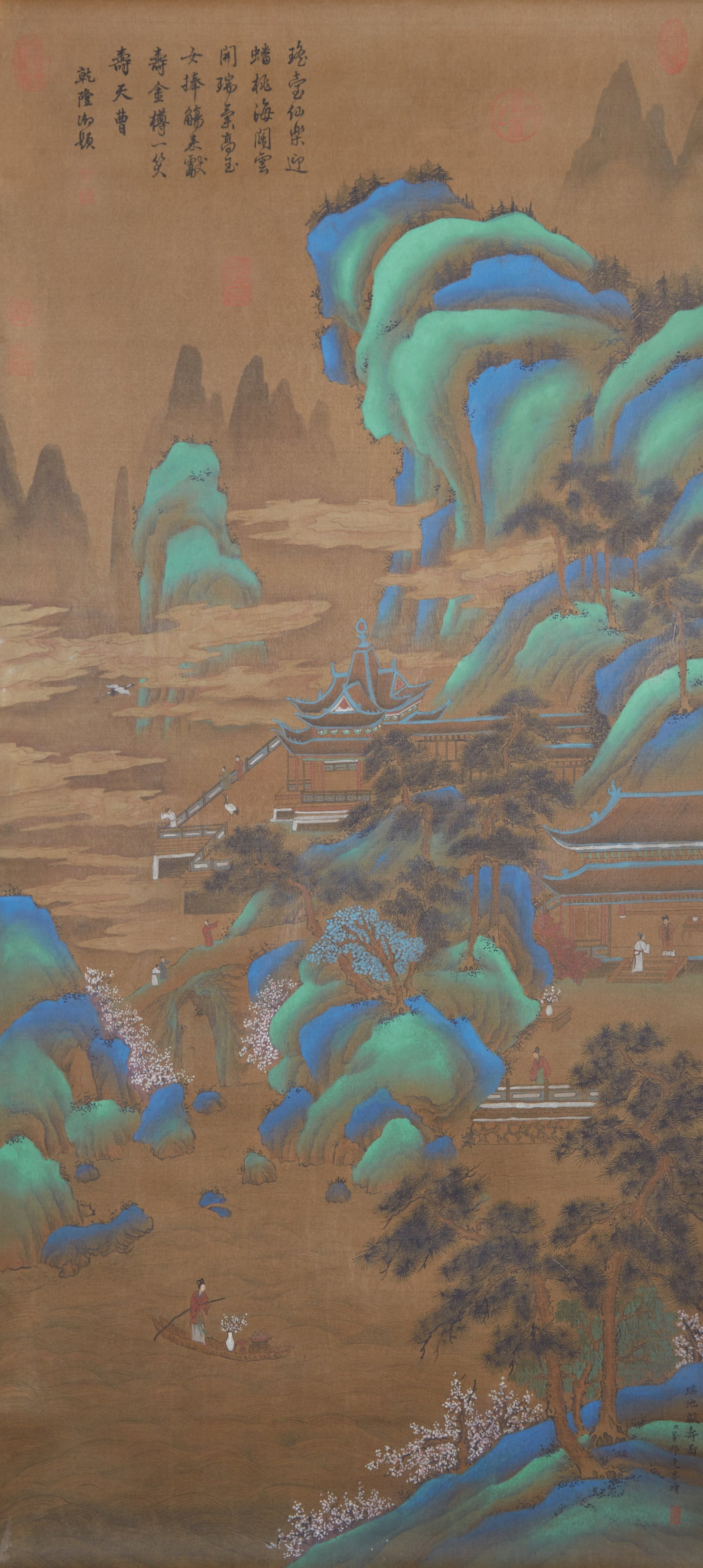 A IMMORTAL MOUNTAIN AND PAVILION PAINTING ON SILK BY DONG BANGDA.董邦達 (1 of 12)