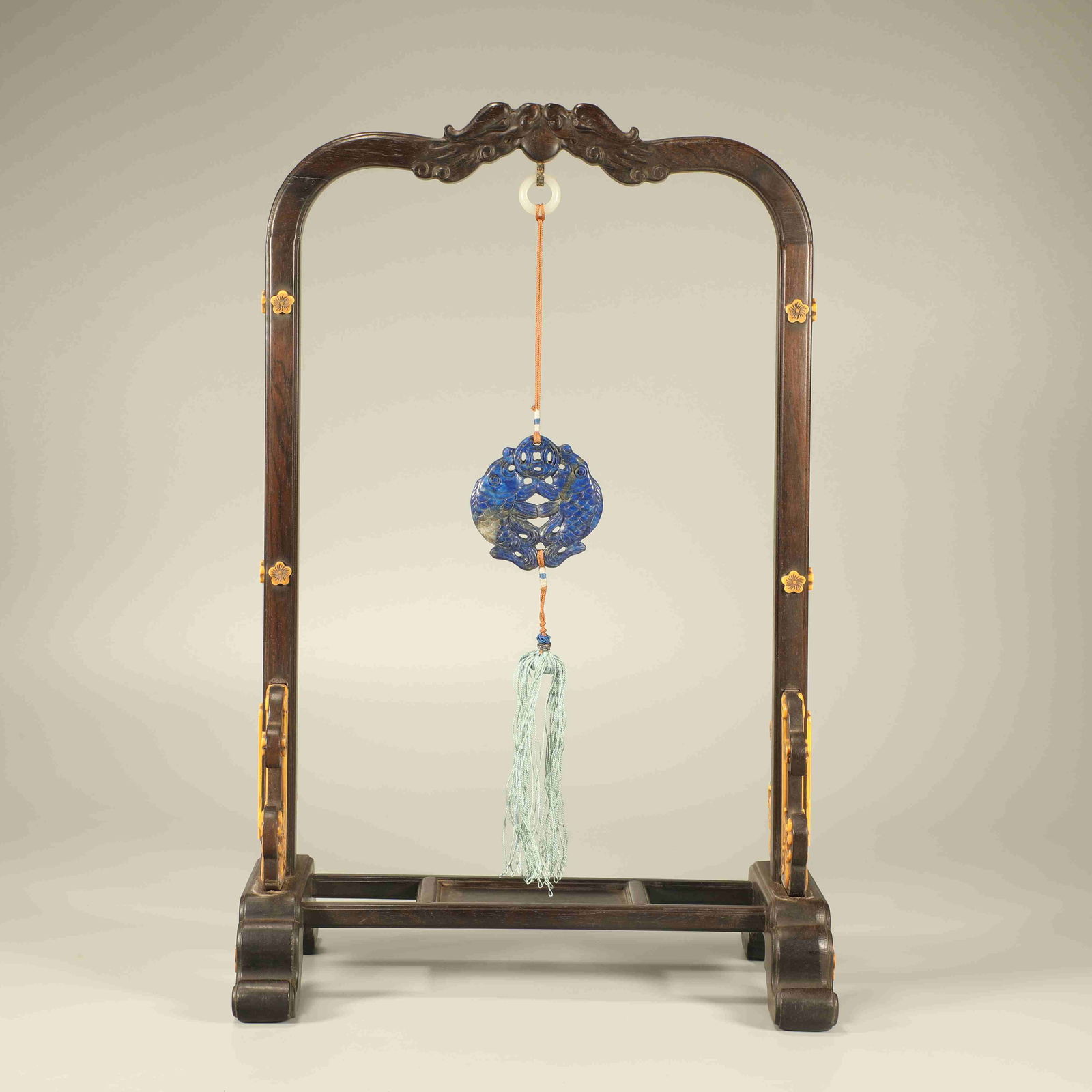 A ZITAN WOOD WALL HANGING CARVED WITH DRAGON MOTIFS AND THE AUSPICIOUS THEME "ABUNDANCE AND (1 of 6)