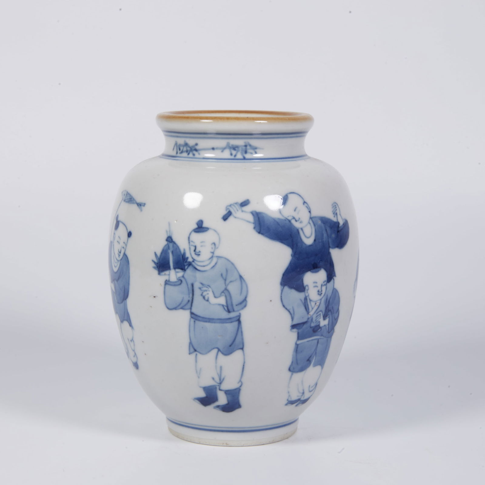 A BLUE-AND-WHITE JAR WITH "BOYS AT PLAY" DECORATION (1 of 7)