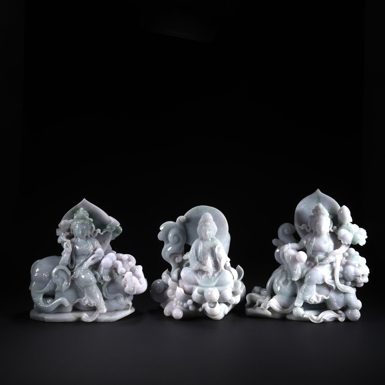 A JADEITE THREE JEWELS BUDDHA SET (1 of 9)