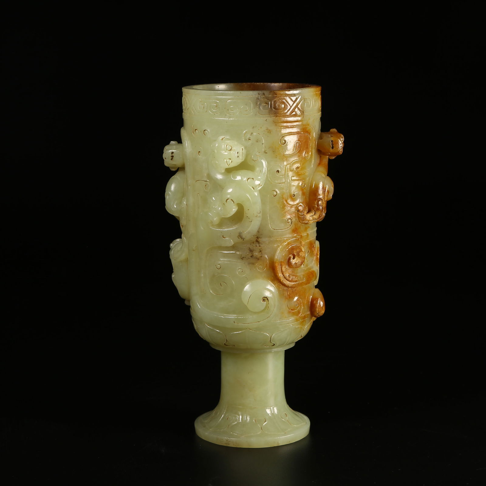 A ARCHAIC JADE CUP WITH CHI-DRAGON DESIGN (1 of 9)