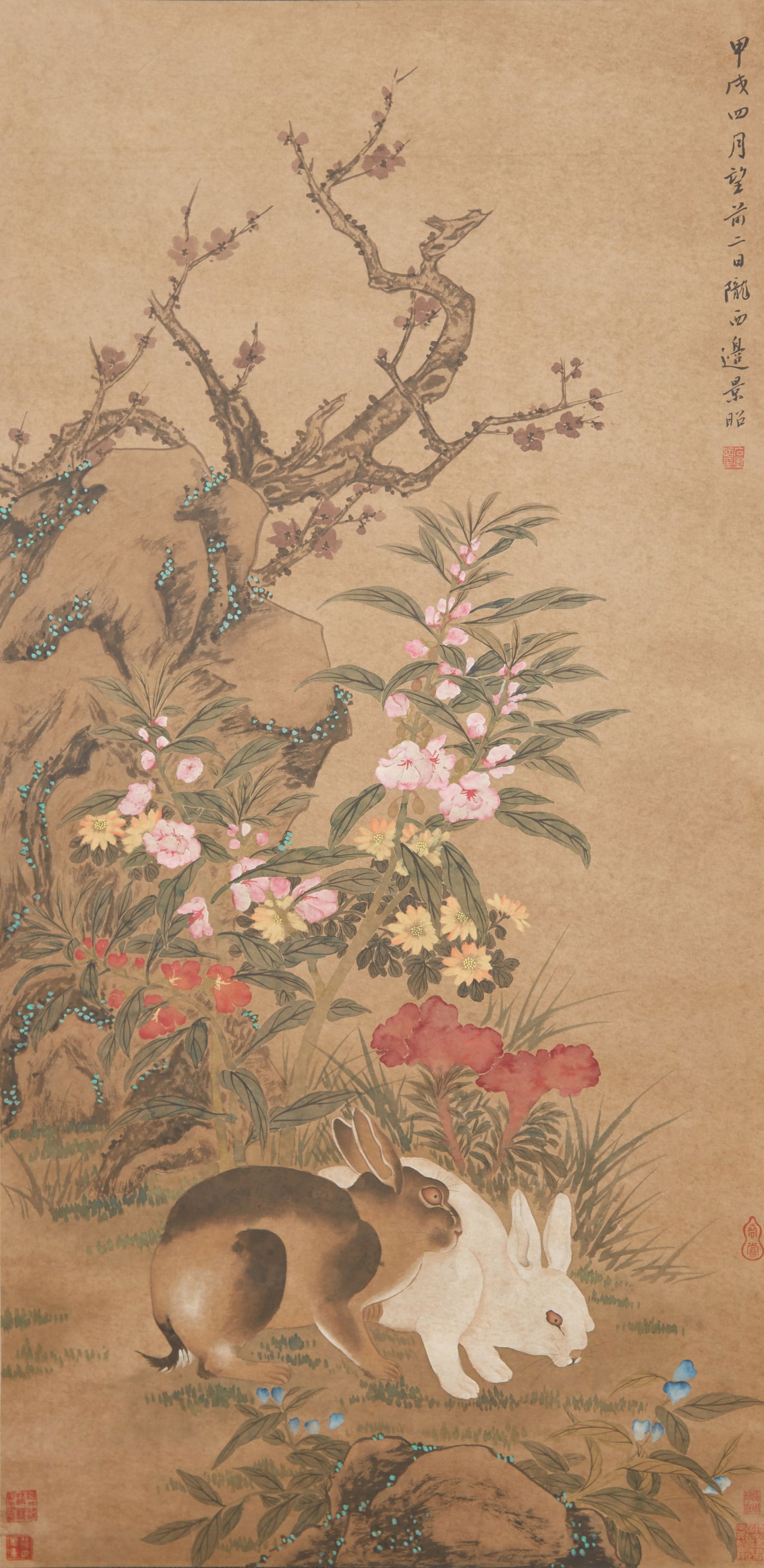 A "TWO RABBITS", PAINTING ON PAPER BY BIAN JINGZHAO.邊景昭 (1 of 10)