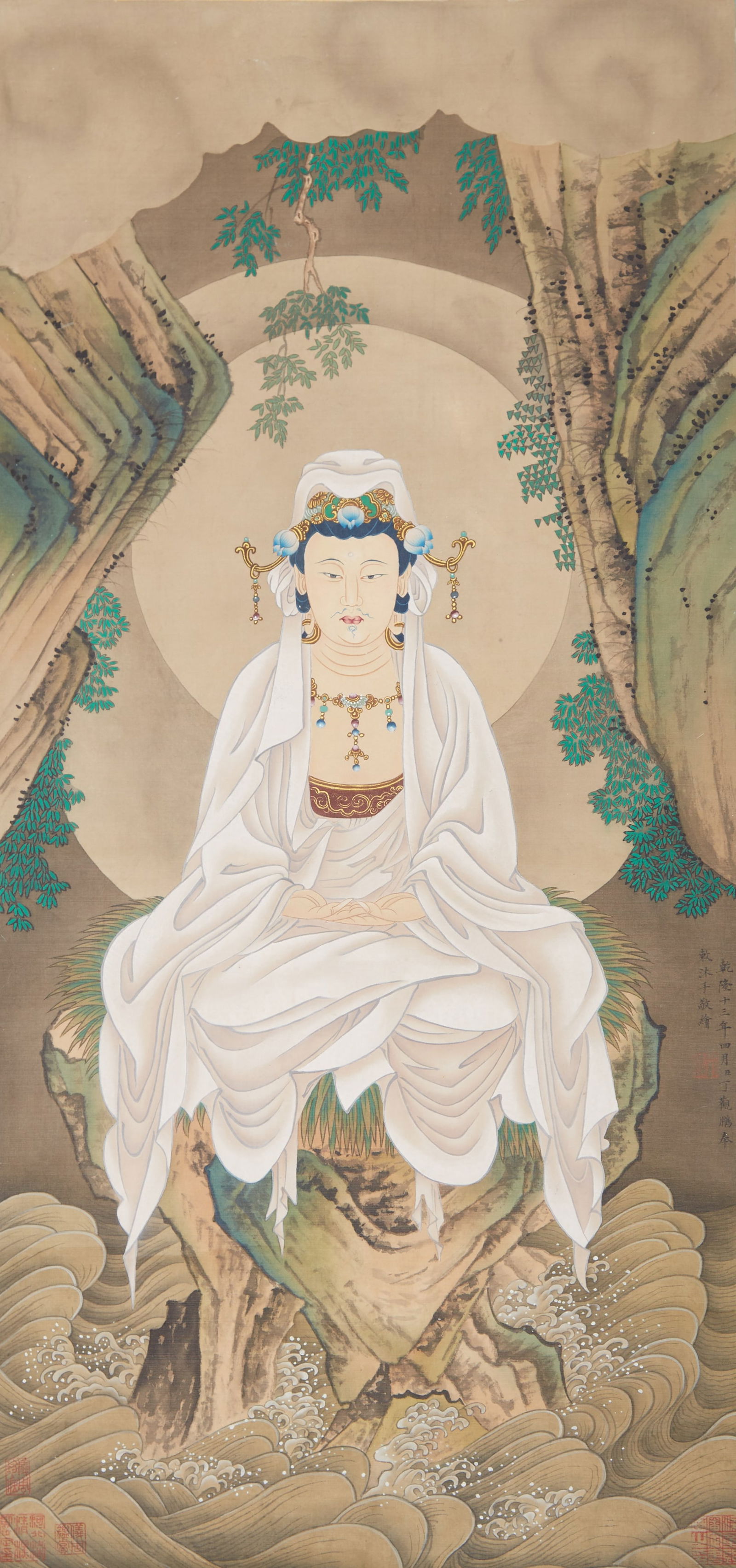 A GUANYIN PAINTING ON SILK BY DING GUANPENG.丁觀鵬 (1 of 11)