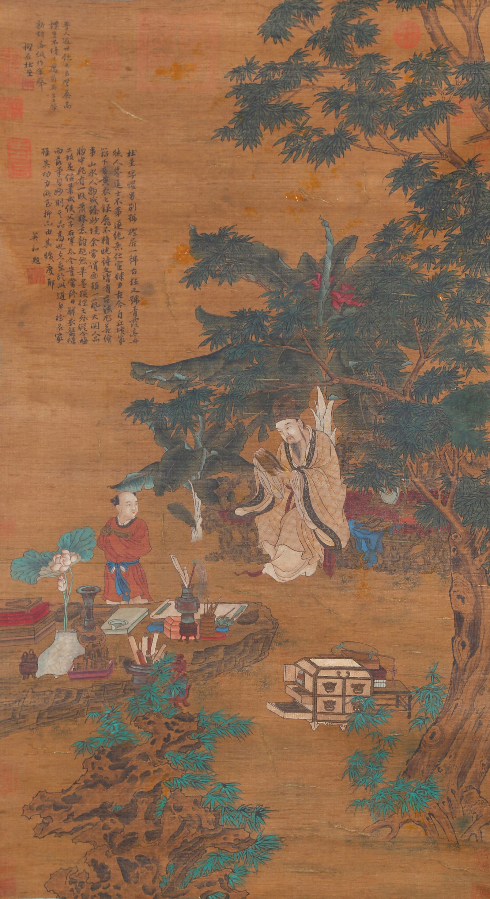 A FIGURE PAINTING ON SILK BY DU JIN.杜堇: Figure Painting on Silk by Du Jin.杜堇