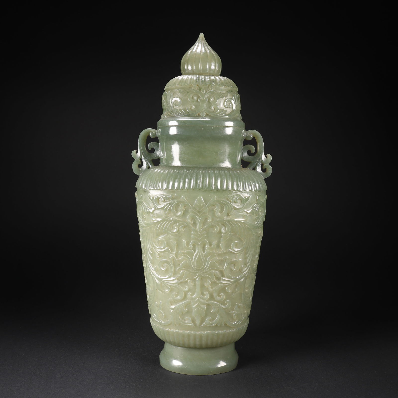 A HETIAN JADE FLORAL COVERED VASE (1 of 9)